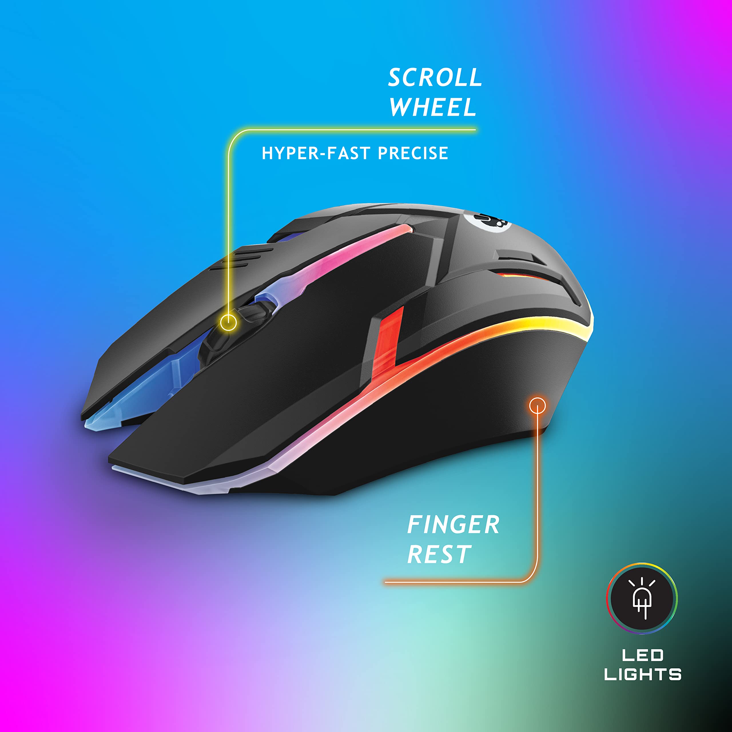 4-Piece Pro Gaming Accessories Bundle with LED Mouse, RGB Mousepad, Backlit Keyboard & Light-Up Headset | E-Sports Gaming Gear for PC, PS5, Xbox Series X/S | Perfect for Competitive Gaming, Streaming & Night Battles