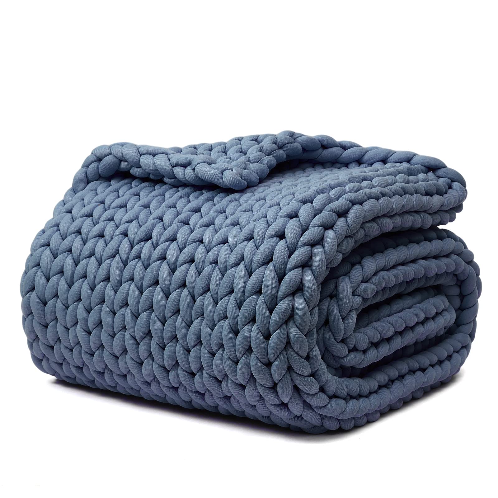 YnM Handmade Chunky Knit Weighted Blanket 20lbs - 60x80 Inch Denim Blue - Premium Heavy Knitted Throw for Anxiety Relief & Better Sleep - Perfect for Bedroom, Living Room & Stress Relief Therapy