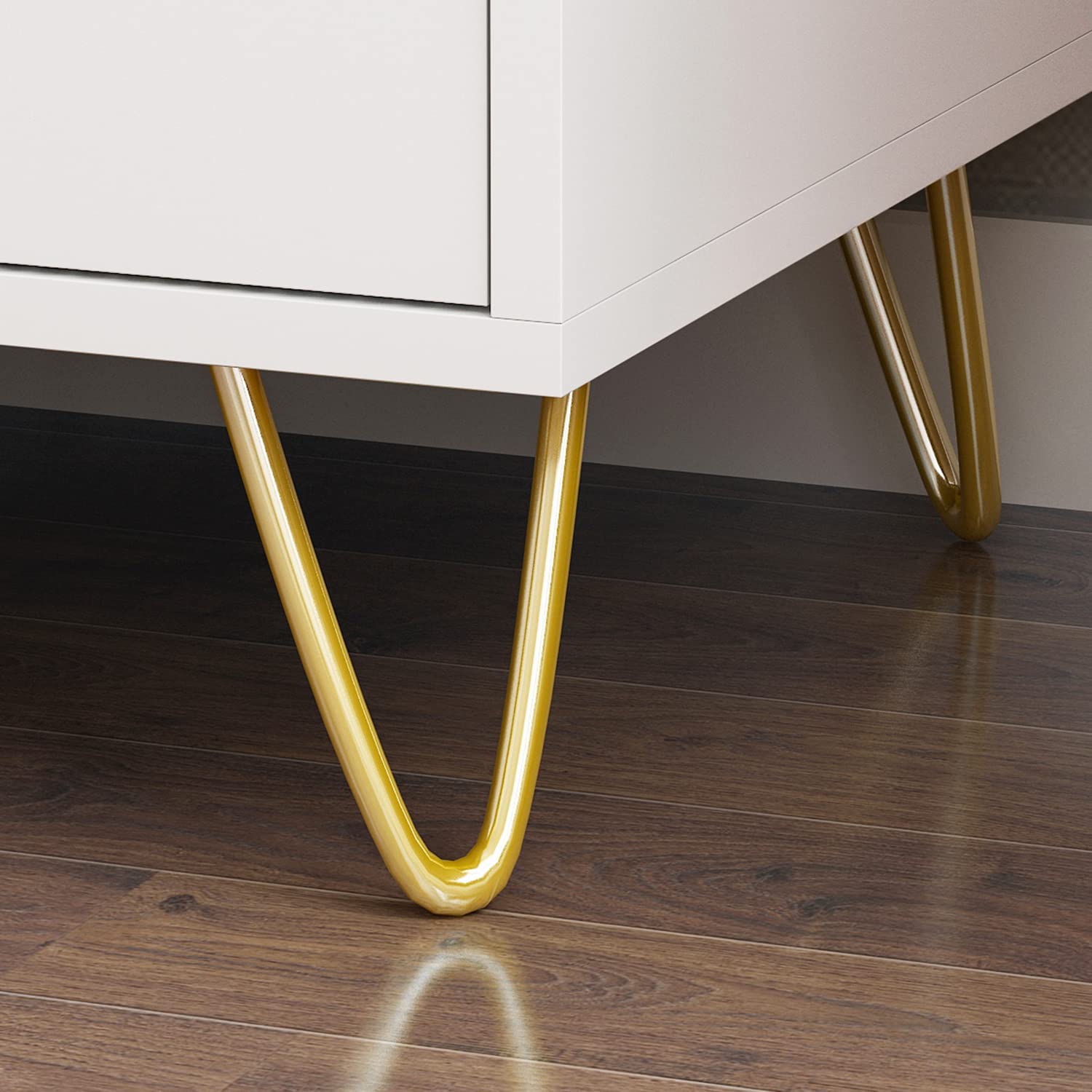 Modern Nightstand with 3 Drawers & Metal Legs - White Bedside Table for Bedroom, Living Room, Office - Sturdy End Table with Storage (19.6