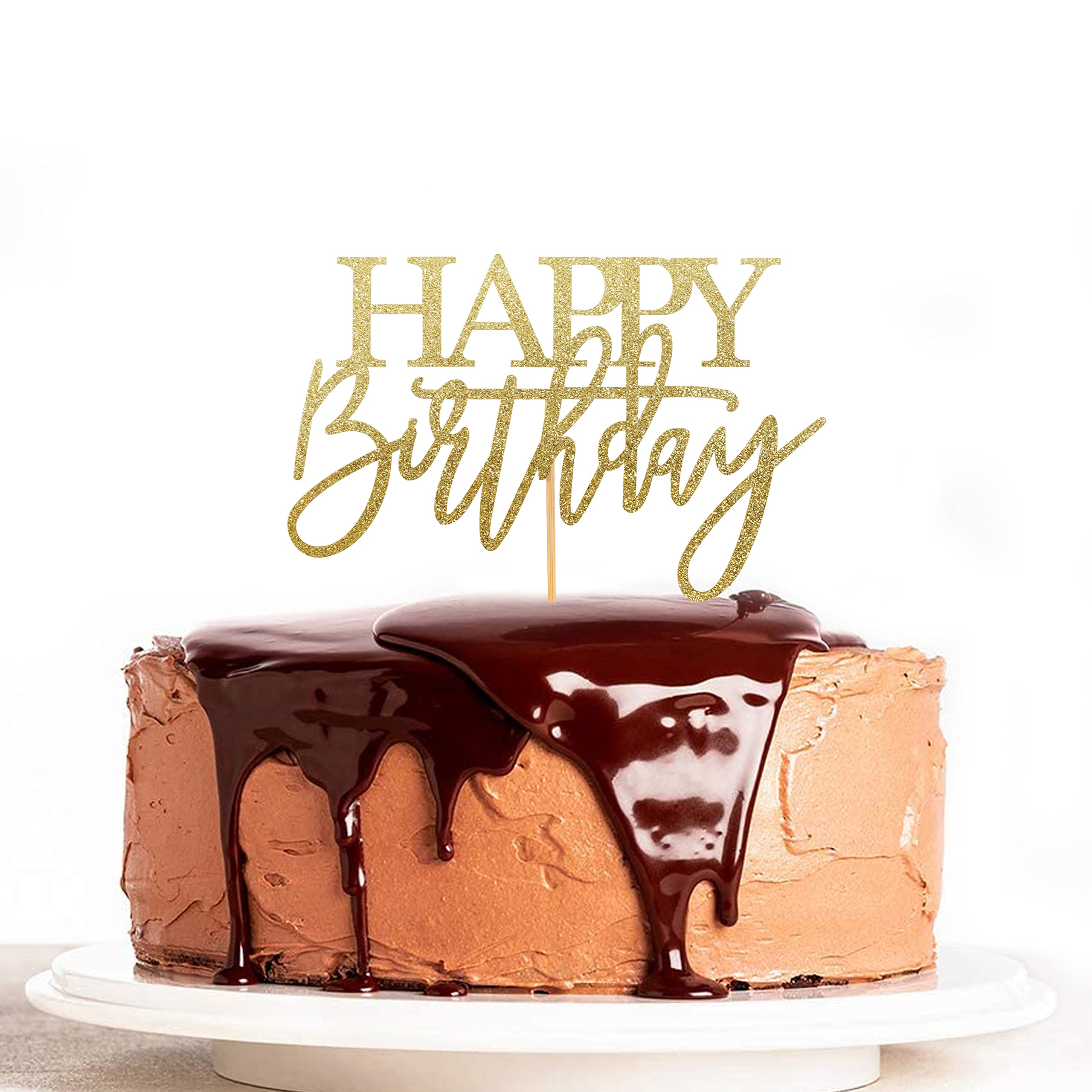 Handmade Glitter Gold Happy Birthday Cake Topper - Birthday Cake Bunting Decor for Parties | Premium Birthday Party Decoration Supplies for Kids & Adults | Perfect for Birthday Cakes, Cupcakes & Dessert Tables
