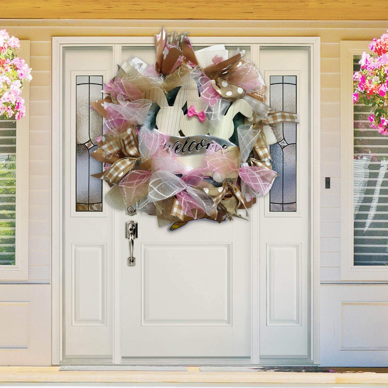 Colorful Easter Bunny Garland - Front Door Wreath Decorations for Easter Party, Spring Home Decor, Wall Hanging & Holiday Ornaments (Artificial Rabbit Decor) - Perfect for Easter Celebrations, Spring Festivals, and Home Decoration