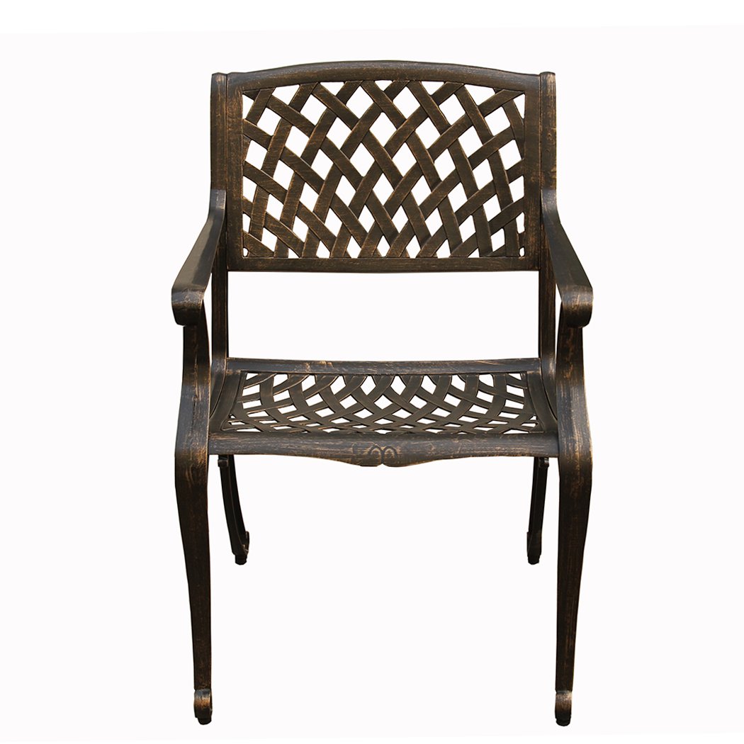 Modern Outdoor Mesh Cast Aluminum Bronze Patio Dining Chair - Oakland Living - Durable & Weather-Resistant for Backyard, Poolside & Garden Relaxation