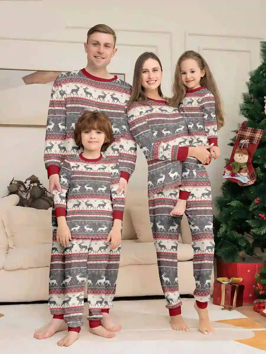 Reindeer Print Christmas Matching Family Pajamas Set - Cozy Holiday Sleepwear for Women, Men & Kids - Perfect for Christmas Morning & Family Photos