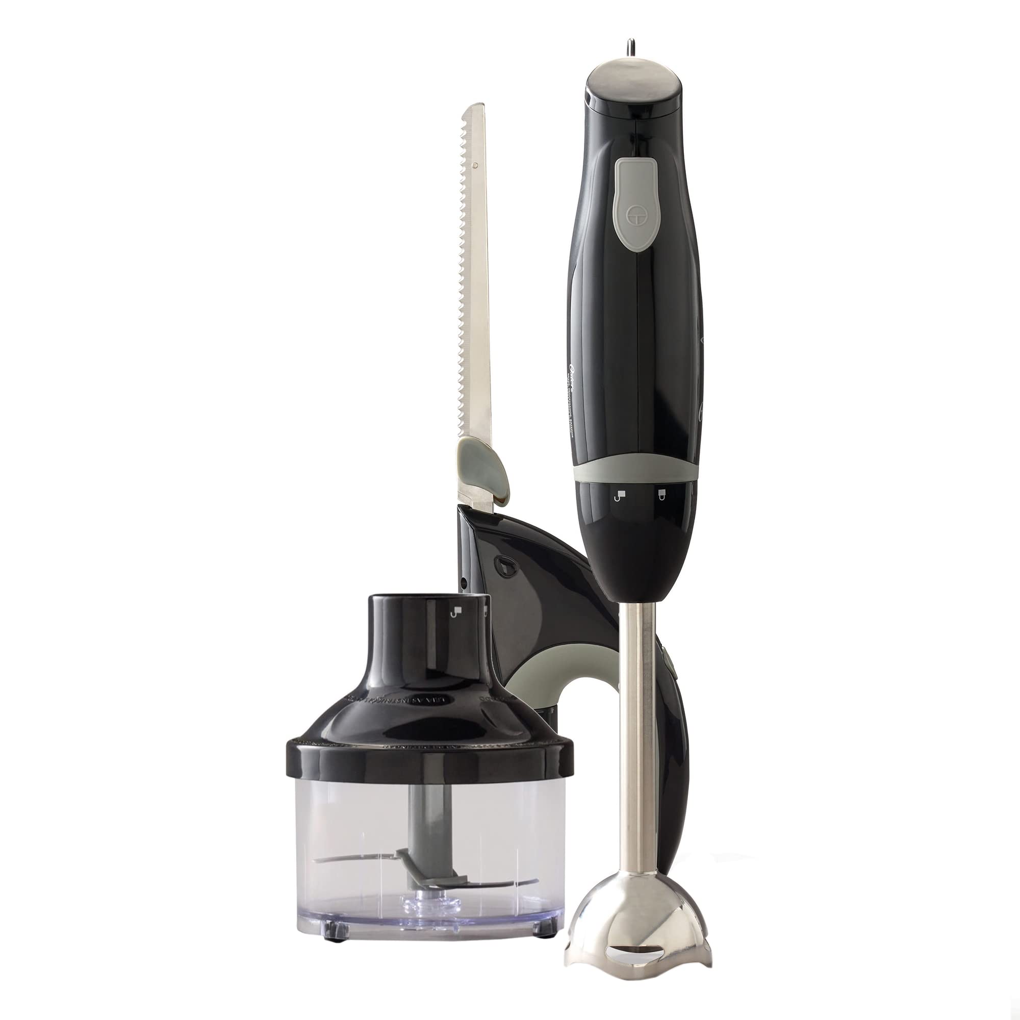 Oster Food Prep Kit - Immersion Hand Blender, Electric Knife & Mini Chopper | Small Kitchen Appliances for Smoothies, Soups & Meal Prep | Compact Black Design for Countertop Storage