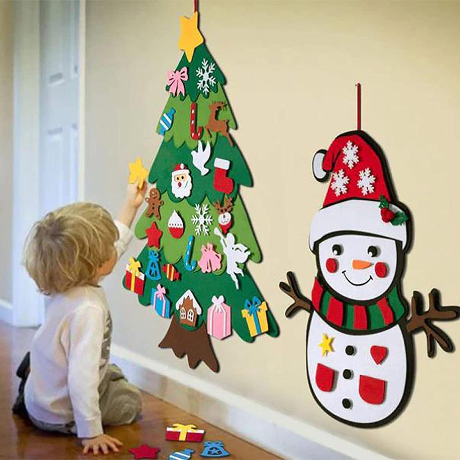 Montessori Christmas Tree for Toddlers - Interactive Felt Christmas Tree with 21 Detachable Ornaments (38.6x27.6 Inches) - Holiday Decor & Early Learning Activity for Kids - Perfect for Home, Classroom & Playroom Decorations