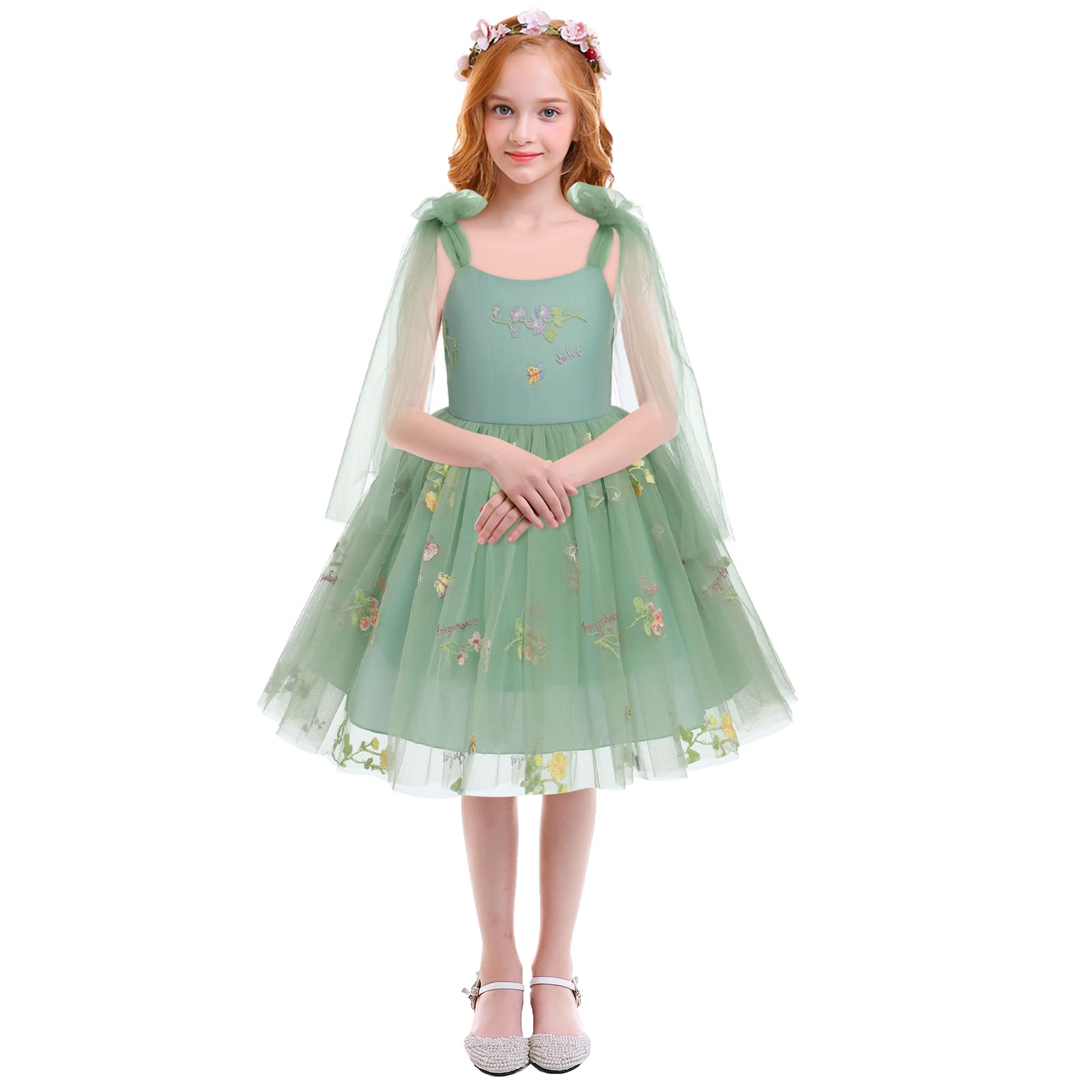 Baby Flower Girl Dress - Sleeveless Spaghetti Straps Floral Embroidered Princess Gown for Toddler Birthday Party & Fairy Tulle Dress | Perfect for Weddings, Christenings & Special Occasions