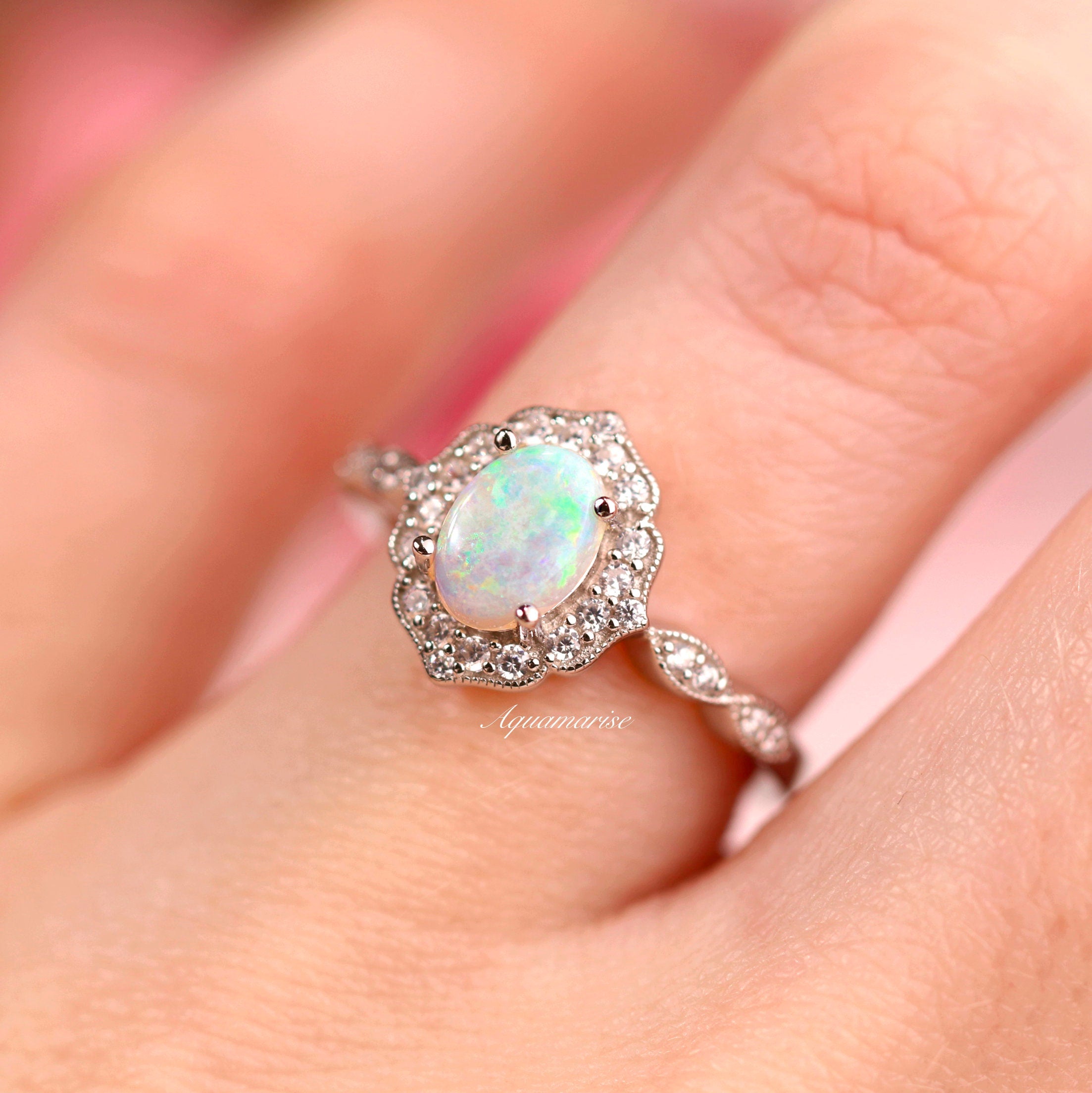 Exquisite Cordelia Australian Opal Ring in Sterling Silver – Elegant Jewelry for Women, Perfect for Weddings, Anniversaries & Special Occasions