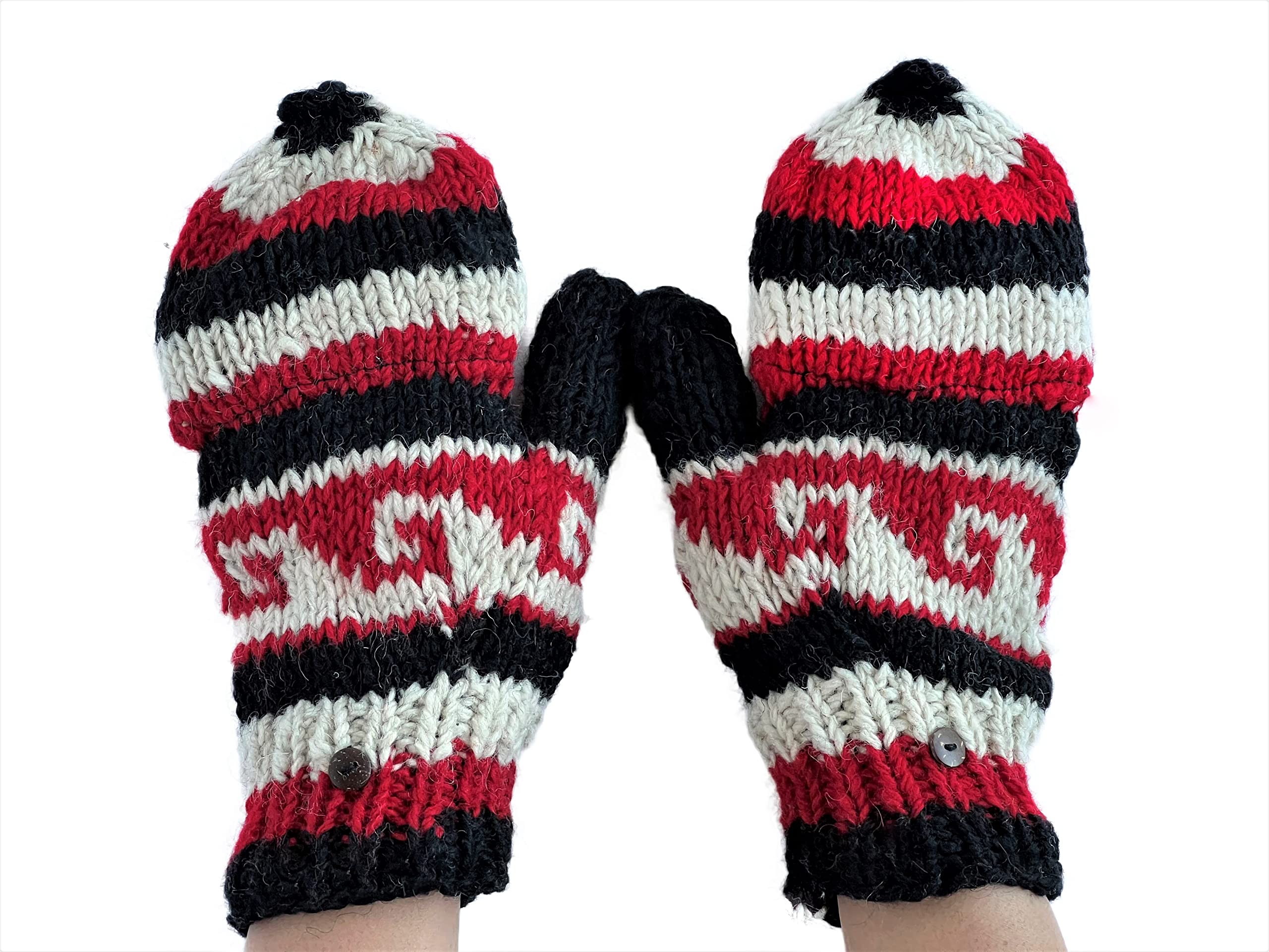 Warm Wool Hand Knitted Convertible Mittens & Fingerless Gloves for Women - Soft Crochet Winter Handwear for Outdoor Activities, Hiking, and Cold Weather Protection