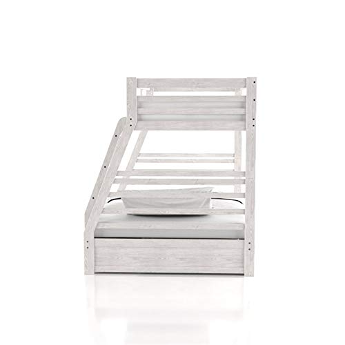 BOWERY HILL Twin Over Full Bunk Bed with Storage | Solid Wood Transitional Style | Brushed White Finish | Perfect for Kids' Rooms, Guest Rooms & Small Spaces