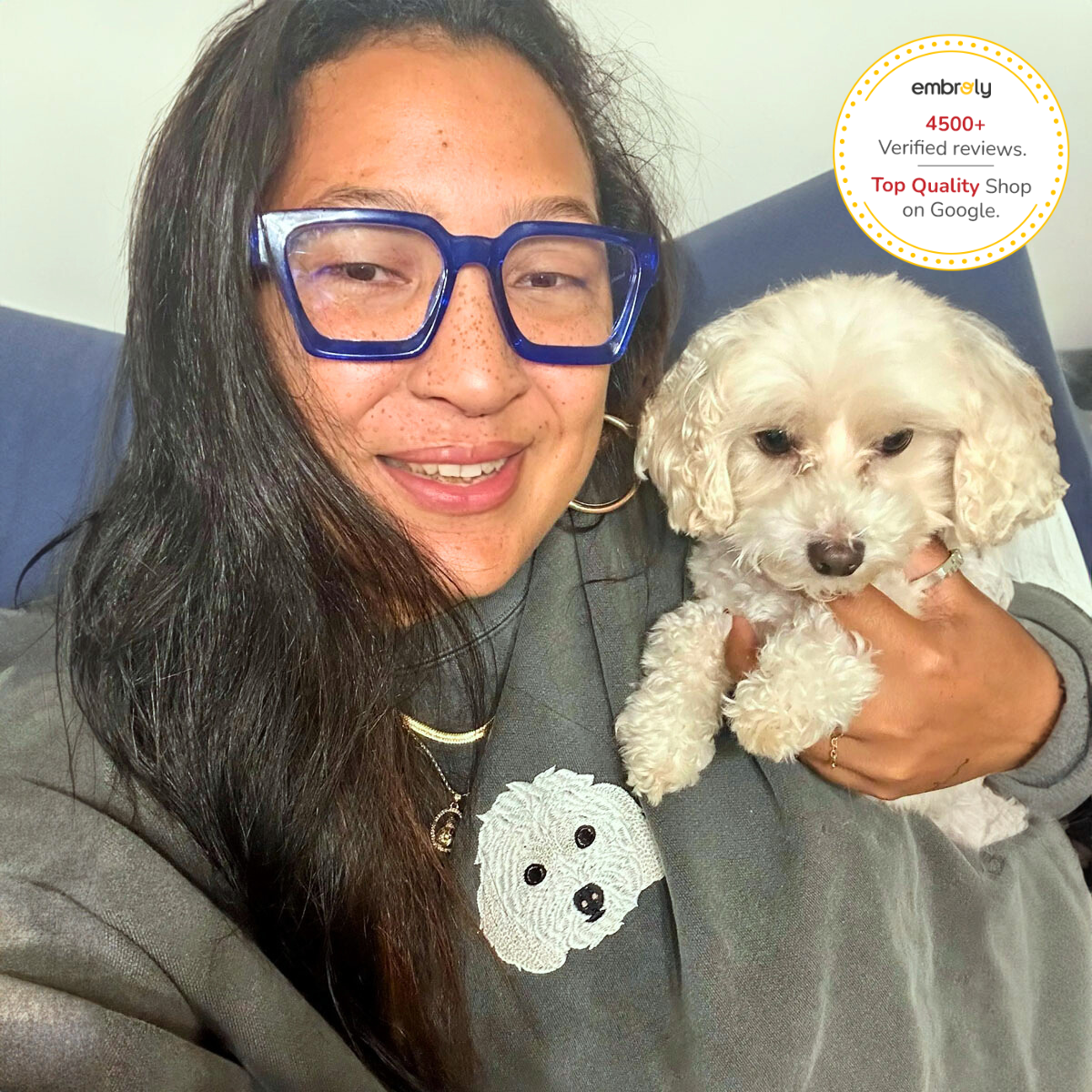 Custom Pet Embroidered Sweatshirt with Photo - Personalized Pet Face & Name Hoodie or T-Shirt | Unique Gift for Pet Lovers, Dog & Cat Owners | Cozy Casual Wear for Family Photos, Outdoor Adventures