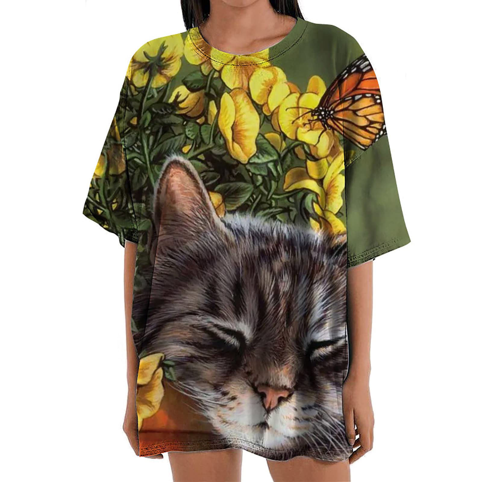 Cute Cat Mom Summer T-Shirt for Women - Oversized Loose Short Sleeve Crewneck Tee with Animal Print | Perfect Gift for Cat Lovers | Casual Wear, Beach Outfits & Cat-Themed Parties