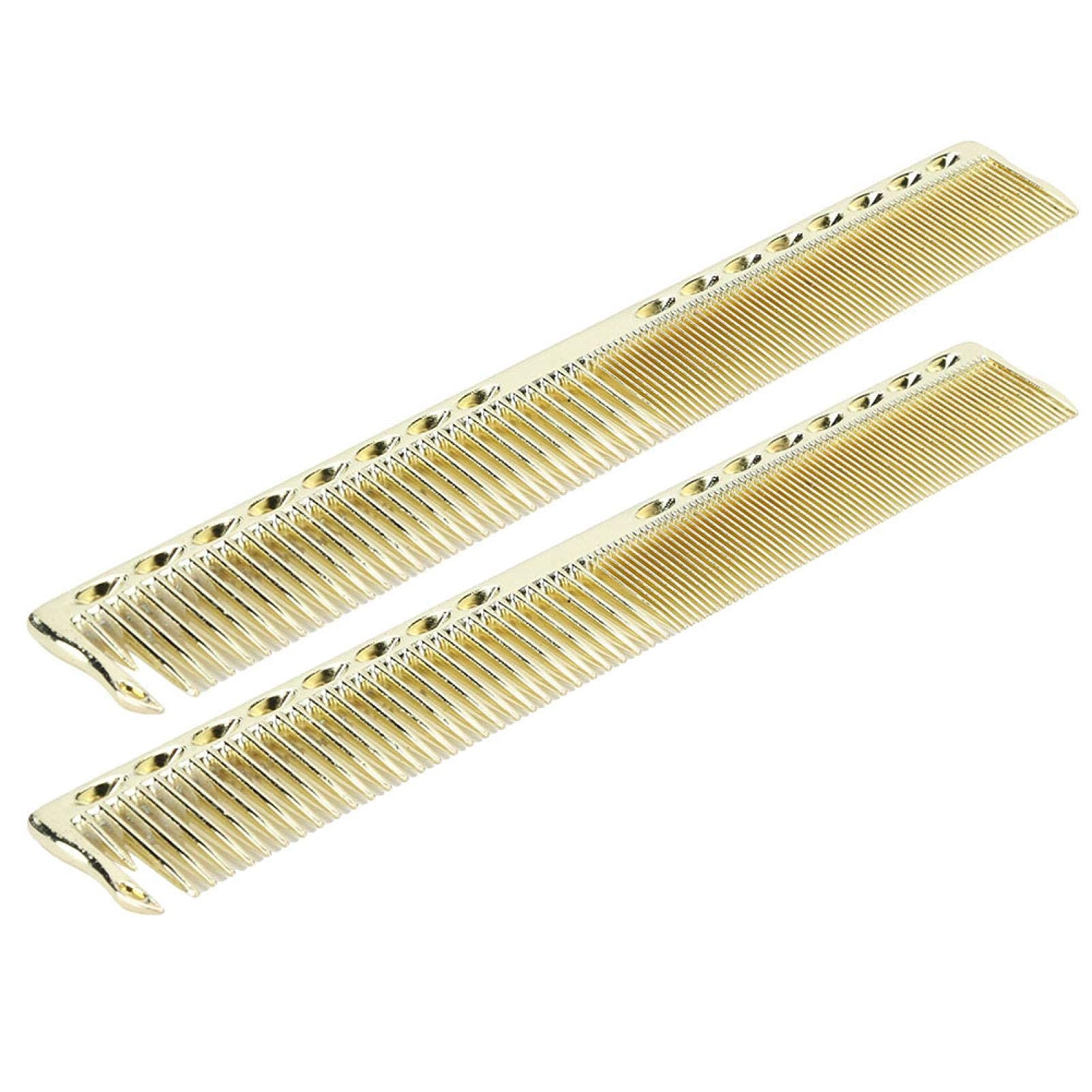2PCS Stainless Steel Barber Comb Set - Fine & Wide Tooth Fade Comb for Hair Styling, Salon & Home Use (Golden) - Perfect for Haircuts, Styling & Detangling