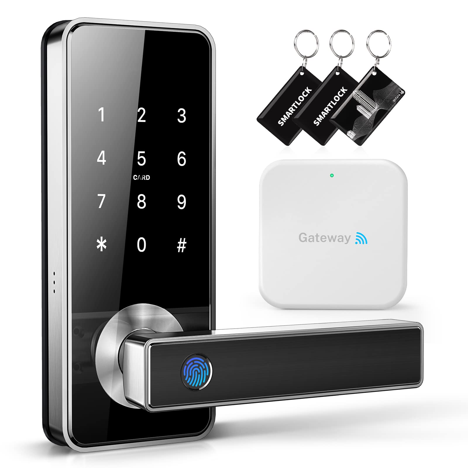 WiFi Smart Door Lock - Keyless Entry Fingerprint & Keypad Digital Lock with Remote Control & WiFi Gateway - Secure Front Door Electronic Lock for Home & Office Use