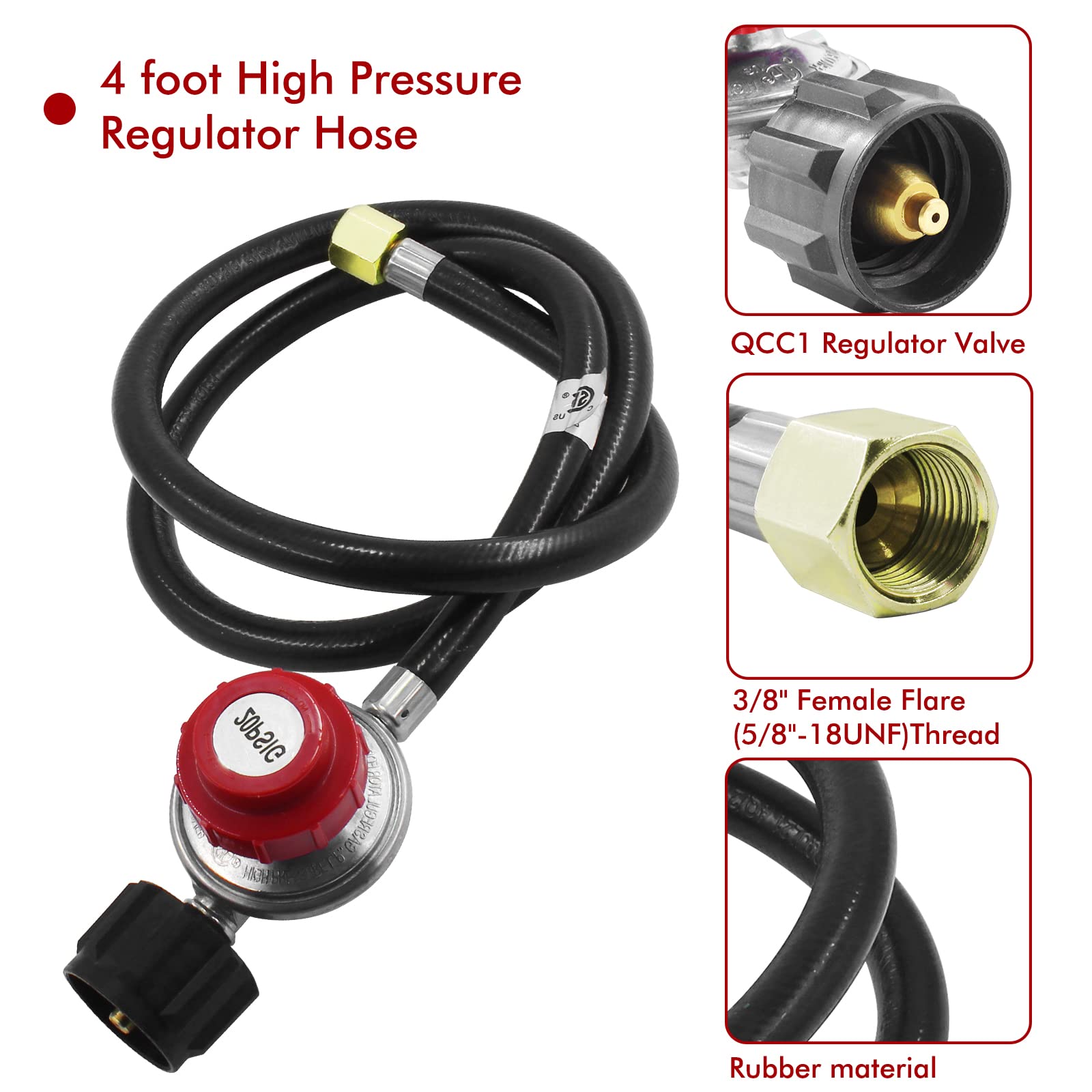 MCAMPAS Cast Iron Wok Burner Replacement - 20PSI Propane Regulator Hose & Manifold Pipe - Heavy Duty Cooktop Parts for Outdoor Cooking, Camping, and High Heat Stir Frying