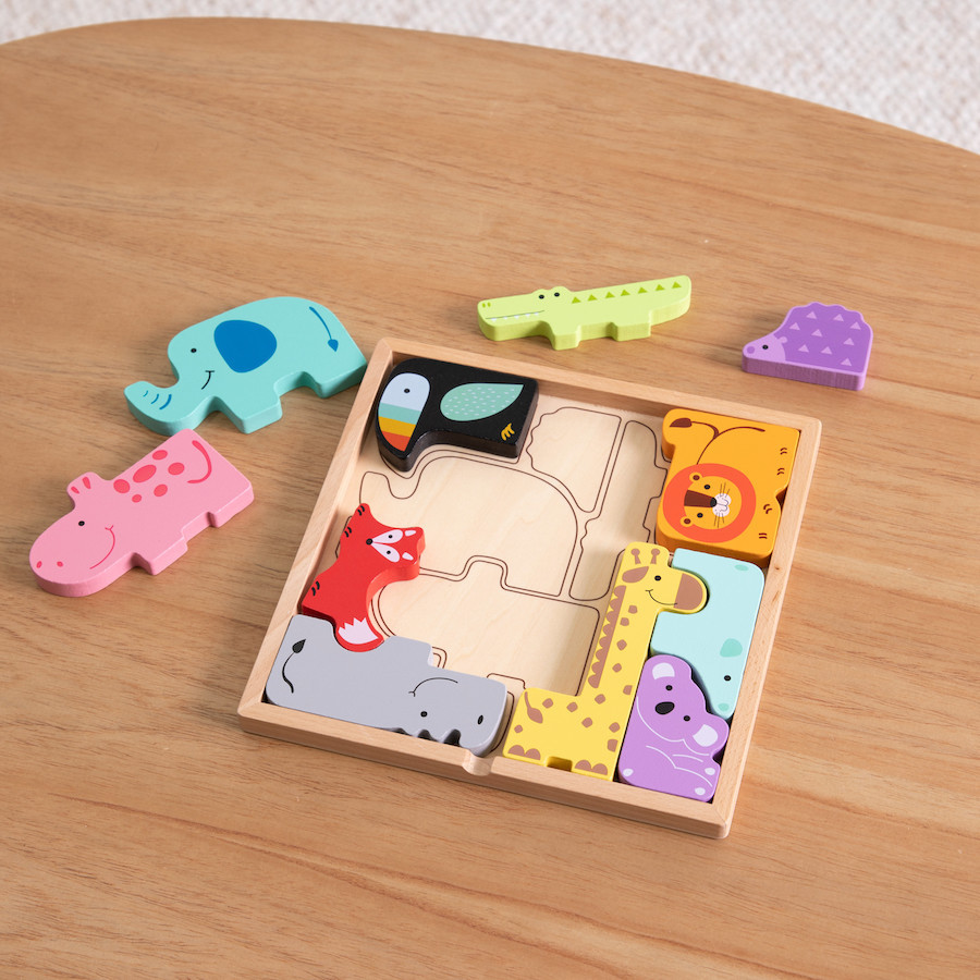 Fat Brain Toys Animal Block Puzzle - Montessori Wooden Educational Toys for Toddlers & Babies - STEM Learning, Fine Motor Skills Development - Perfect for Playtime & Early Childhood Education