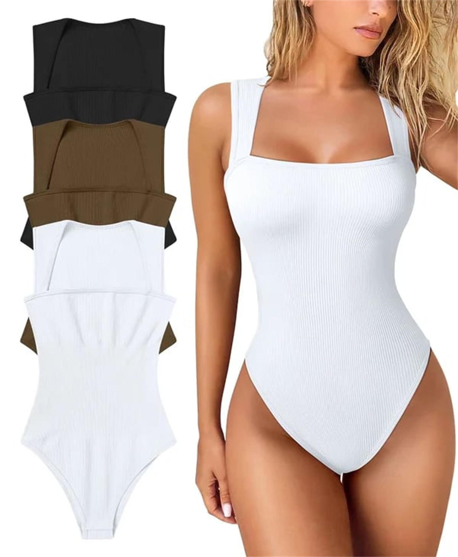 The Tessi Body Suit - Square Neck Sleeveless Bodysuit with Tummy Control | Women's Shapewear Tank Top for Everyday Wear & Layering