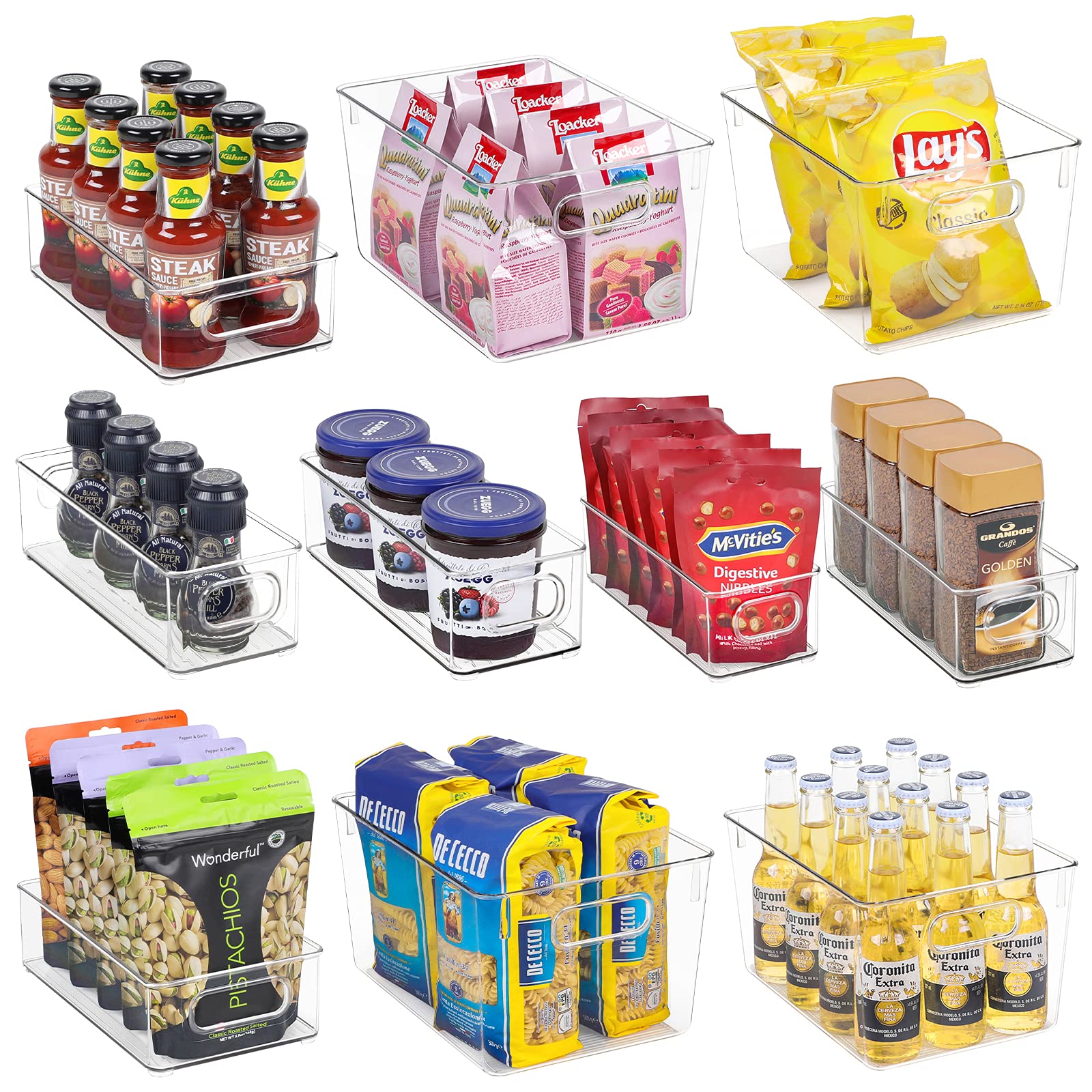 10-Piece Clear Fridge Organizer Bins Set - Plastic Refrigerator Storage Containers with Handles for Freezer & Pantry Organization | Perfect for Snacks, Fruits, Vegetables & Meal Prep