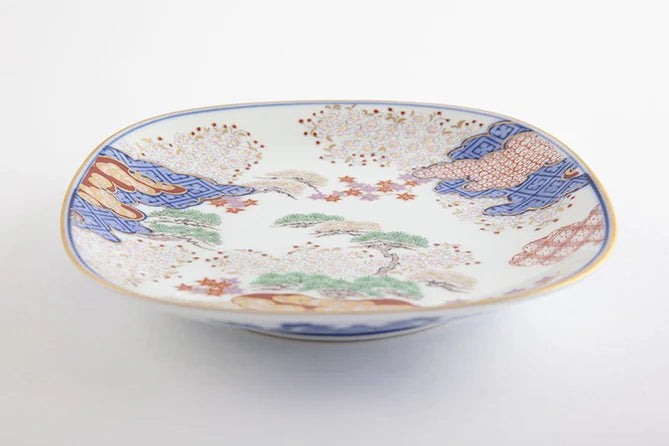 Arita Yaki Small Plate 15 cm (5.9 inches) - Handmade Japanese Ceramic Dish with Cherry Blossom, Maple and Pine Design - Perfect for Sushi, Desserts & Home Decor