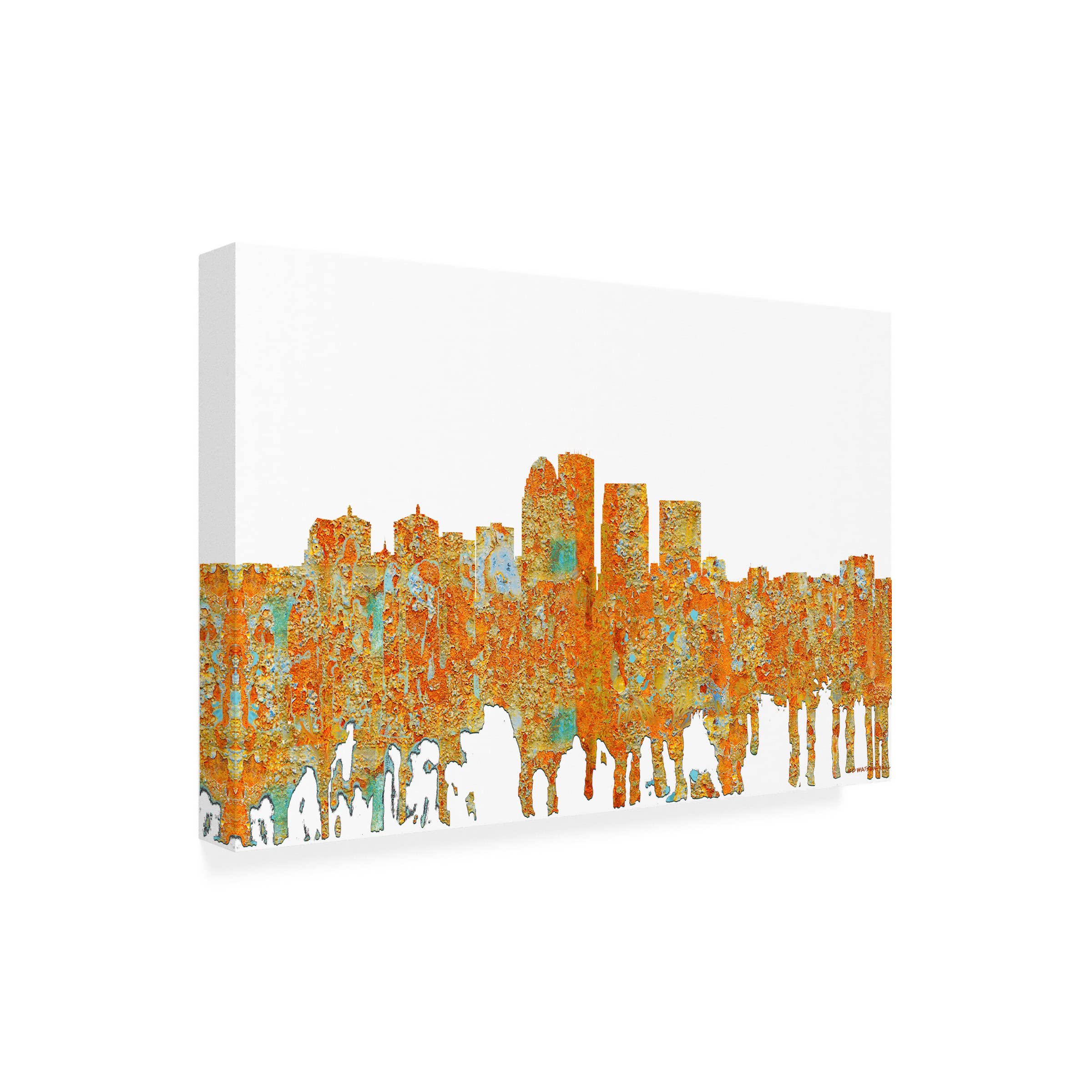 Trademark Fine Art 'Louisville Kentucky Skyline Rust' Canvas Wall Art Print by Marlene Watson - 16x24 Inches, Rustic Cityscape Decor for Living Room, Office & Home