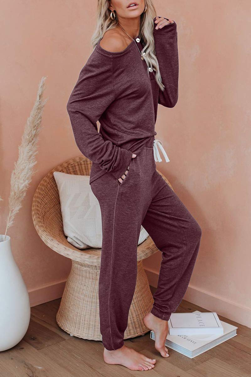 AUTOMET Women's 2-Piece Pajama Set - Cozy Fall Loungewear with Sweatpants & Top - Perfect for Sleepwear, Yoga, and Relaxing at Home