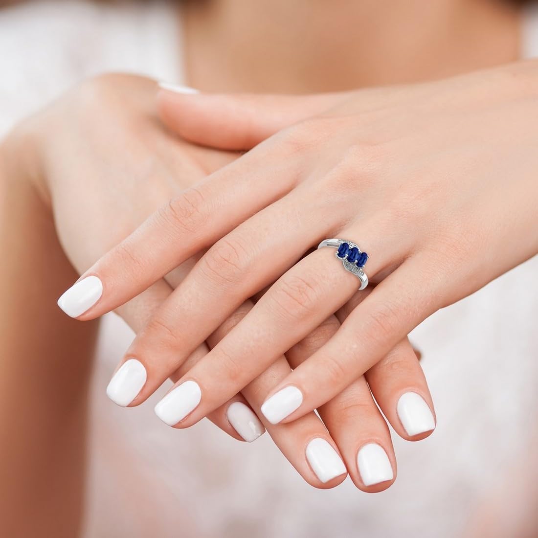 925 Sterling Silver Rhodium Plated Sapphire & Diamond Ring for Women - 2mm Wide Band, Elegant Wedding, Engagement, Anniversary Gift - Perfect for Special Occasions & Everyday Wear