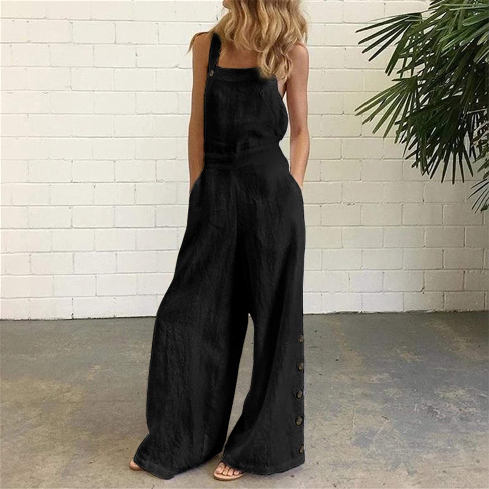 Floral Printed Jumpsuits for Women - Casual Sleeveless Spaghetti Strap Rompers with Baggy Bib Overalls & Wide Leg Pants - Plus Size Summer Outfit for Beach, Vacation and Outdoor Activities