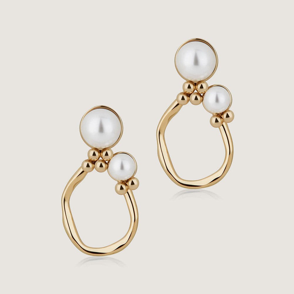 22K Gold Gilded Pearl Cluster Earrings for Women - Elegant Dangle Drop Earrings for Wedding, Party & Special Occasions