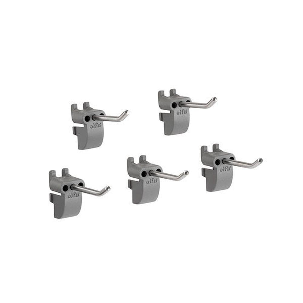 Elfa Short Metal Storage Hooks - 5 Pack, Space-Saving Grey Organizer Hooks for Closet, Kitchen, Bathroom & Garage Storage Solutions