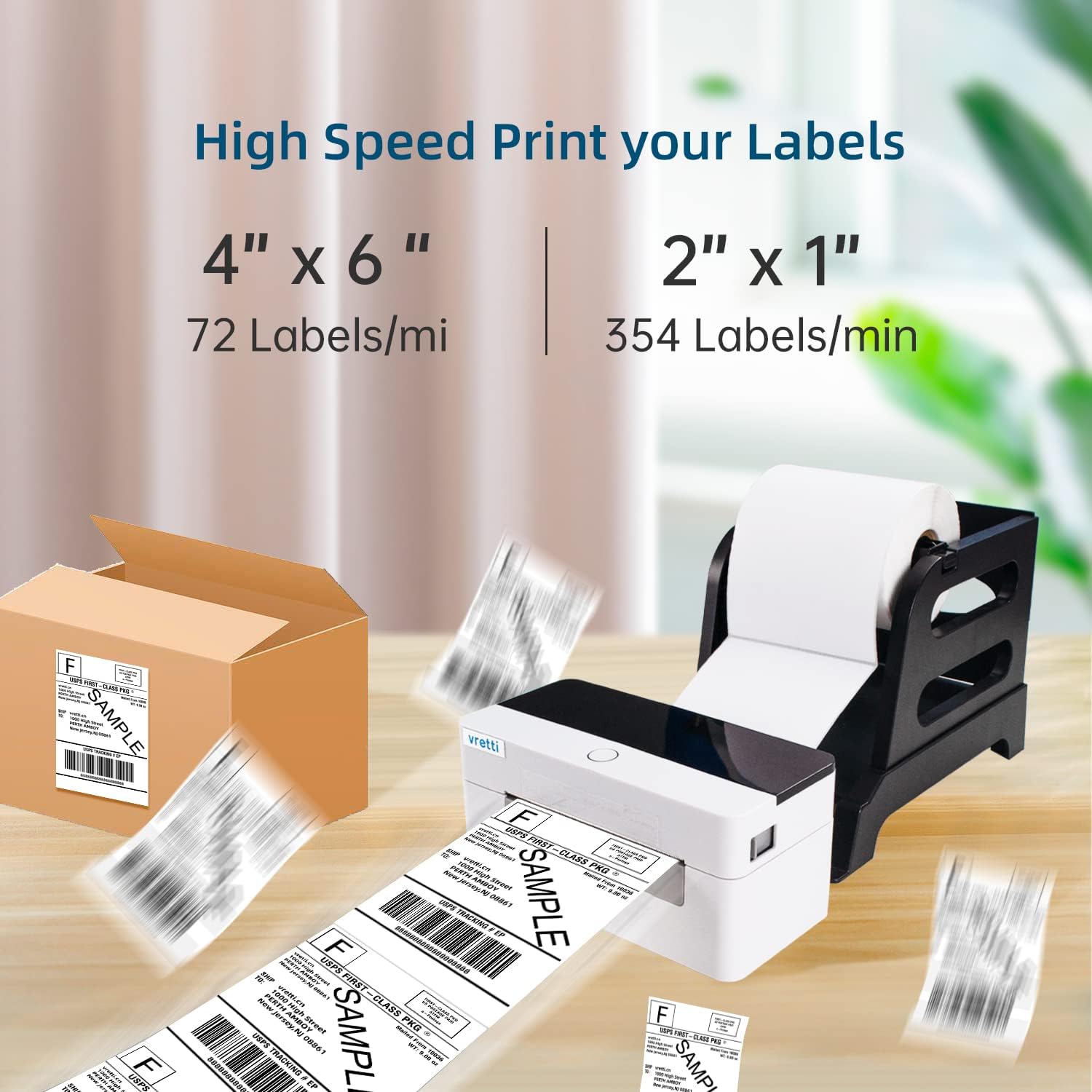 Vretti Bluetooth Thermal Label Printer 4x6 - Wireless Shipping Label Printer for USPS, UPS, FedEx | Compatible with iPhone, Android, Windows & Mac | Perfect for Small Business, E-commerce & Home Shipping