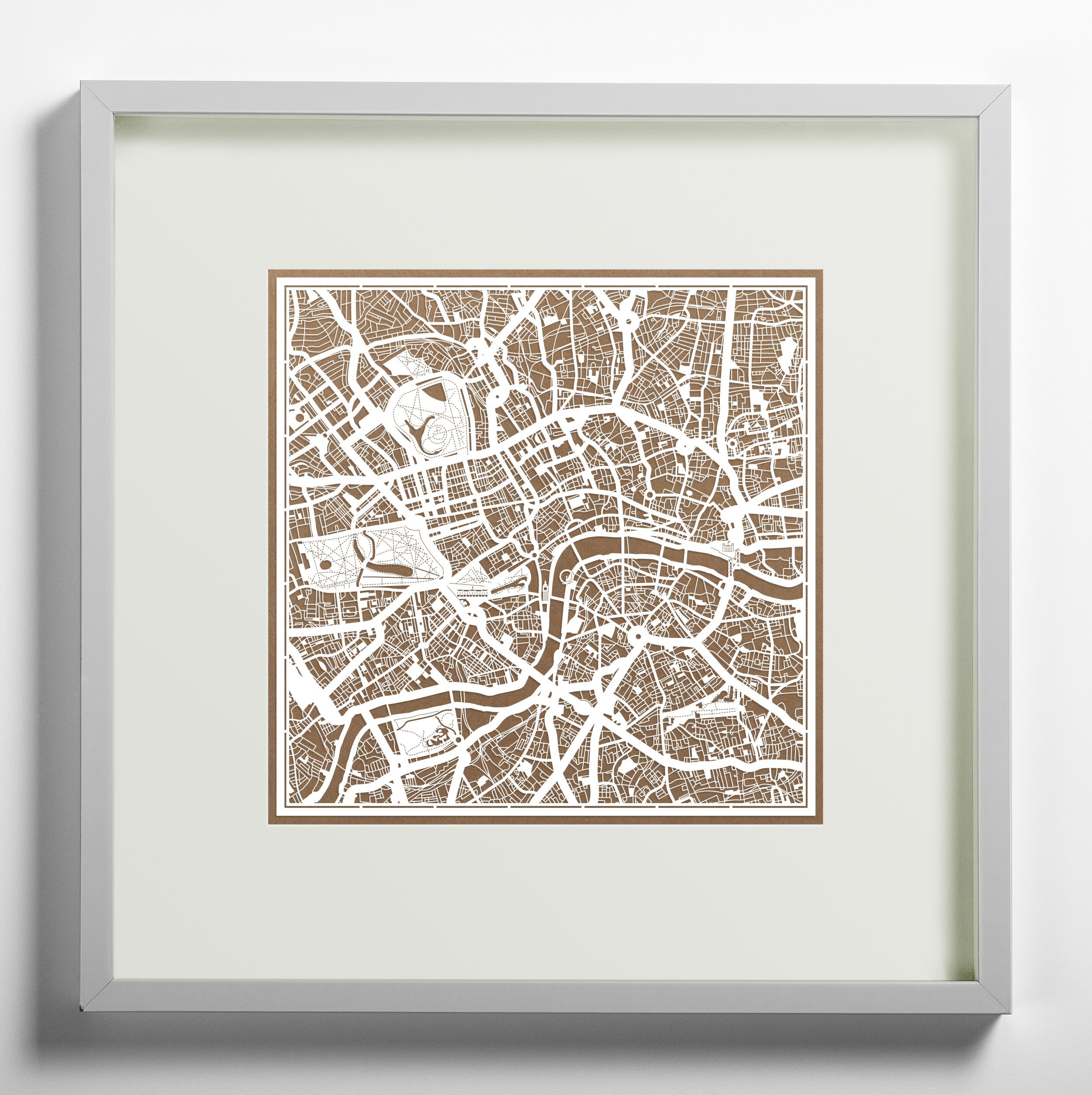 O3 Design Studio London Paper Cut Map - 12x12 Inches White Paper Art Wall Decor for Home, Office & Gifts | Unique 3D Cityscape Artwork