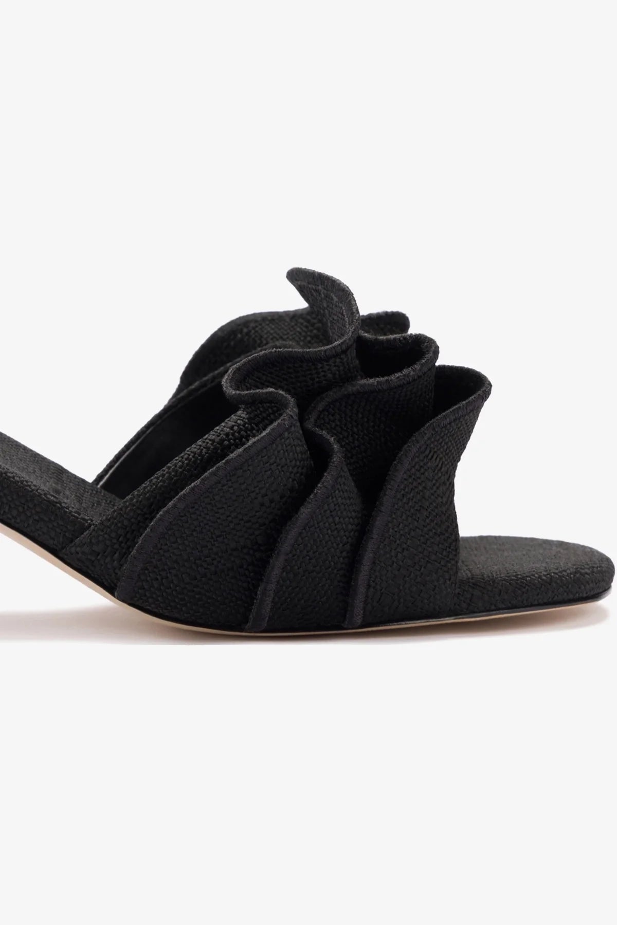 Brigitte Ruffle Mule Sandals - Black Raffia Slides for Women | Comfortable Summer Shoes for Beach, Pool & Casual Outings