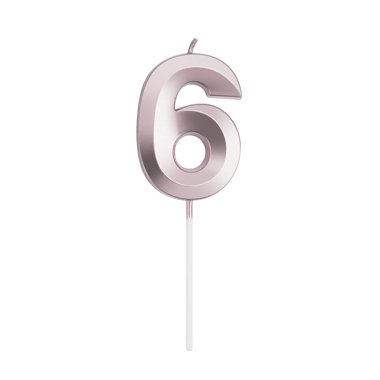 UVTQSSP 2.76 Inch Rose Gold Number 6 Birthday Candles - 3D Design Cake Topper for 6th Birthday Party Decorations (Set of 1) - Perfect for Anniversary, Wedding, and Celebration Cakes