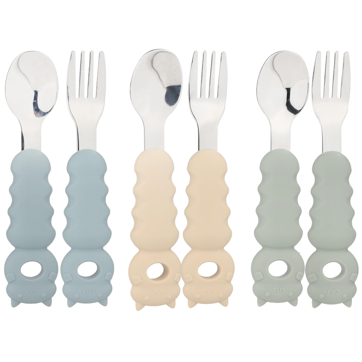 6-Piece Kids Utensil Set - 3 Toddler Forks & 3 Spoons with Soft Silicone Handles | BPA-Free Stainless Steel Baby Cutlery | Gentle on Gums & Teeth | Perfect for Home, School Lunch & Travel Meals