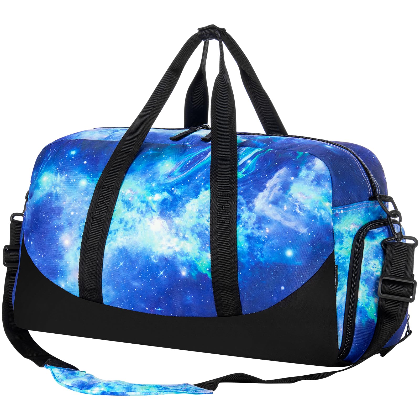 Choco Mocha Kids Duffle Bag for Boys & Toddlers - Lightweight Travel & Overnight Backpack - Blue Green Waterproof Gym Bag for School, Sports, Sleepovers & Weekend Trips