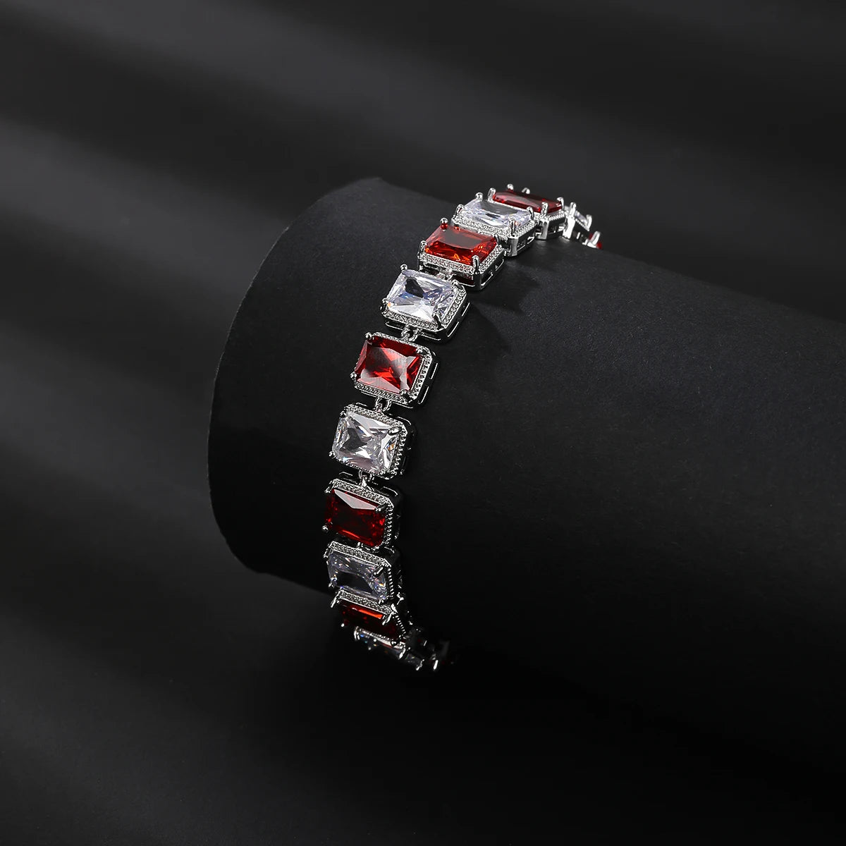 Elegant Silver Plated Square Cubic Zirconia Bracelet for Women - Red, Yellow, Green Colors - Perfect for Parties, Weddings & Special Occasions
