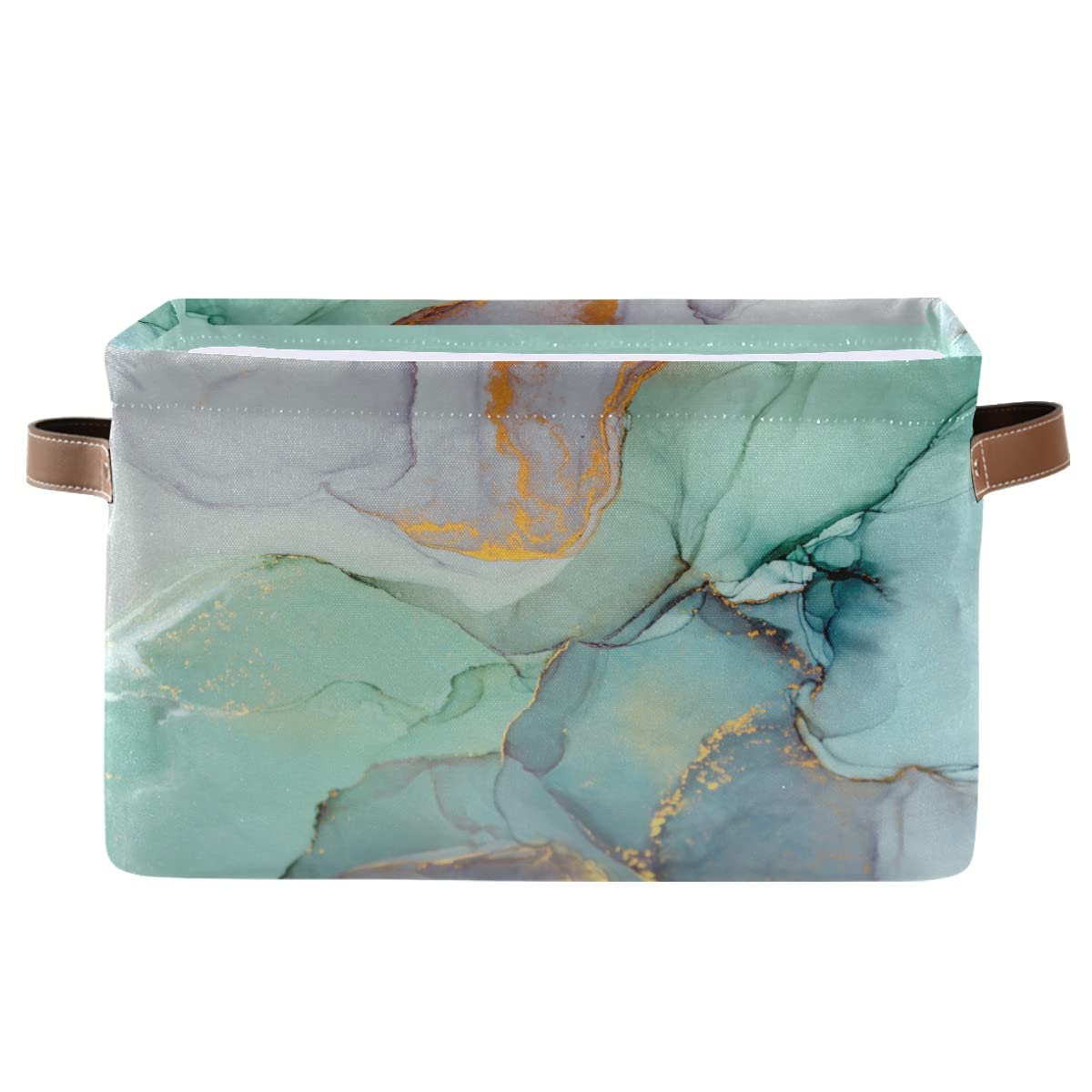 Eco-Friendly Tie Dye Fabric Storage Basket - Foldable Laundry Bin & Organizer (16×12×8 Inches) | Perfect for Baby Clothes, Dog Toys, Books & Closet Organization | Turquoise Marble Design for Home, Nursery & Pet Spaces