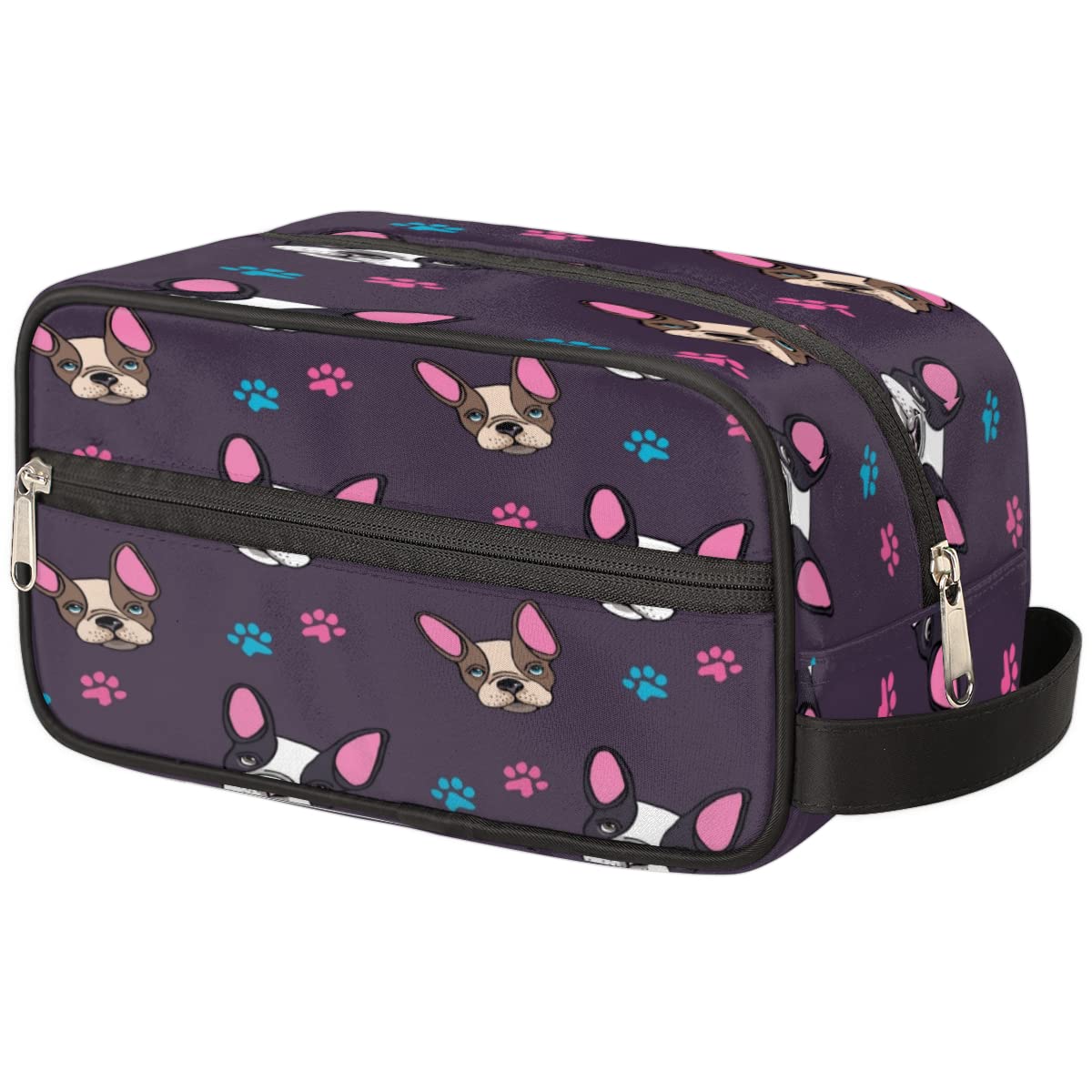 French Bulldog Toiletry Bag for Women & Men - Dog Paw Print Travel Makeup Pouch, Shaving Dopp Kit Organizer - Waterproof Storage Bag for Cosmetics & Toiletries Accessories - Perfect for Travel, Gym & Daily Use