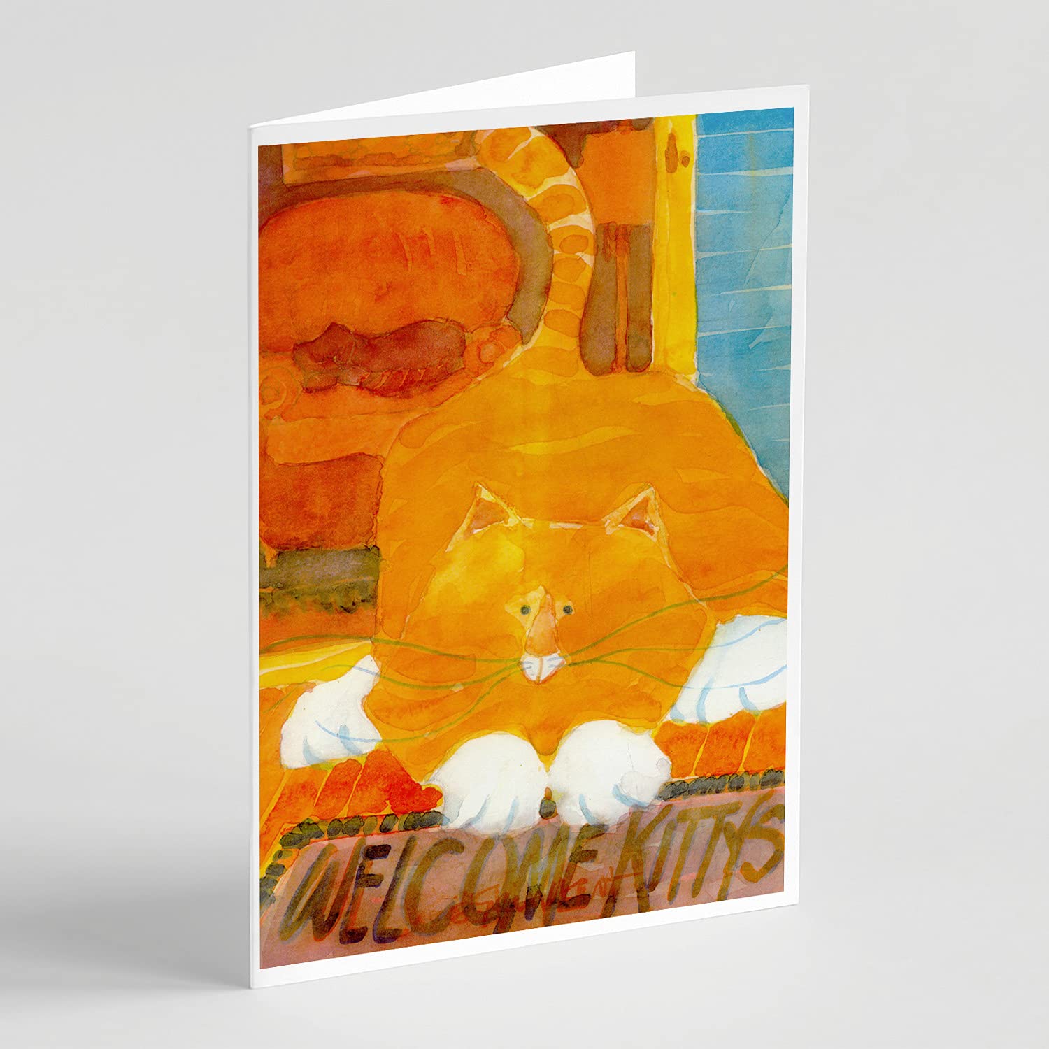 Big Orange Cat Welcome Greeting Cards - Pack of 8 Blank A7 Note Cards with Envelopes (5x7 Inches) | Whimsical Cat-Themed Stationery for Home Decor, Party Invitations & Thank You Notes