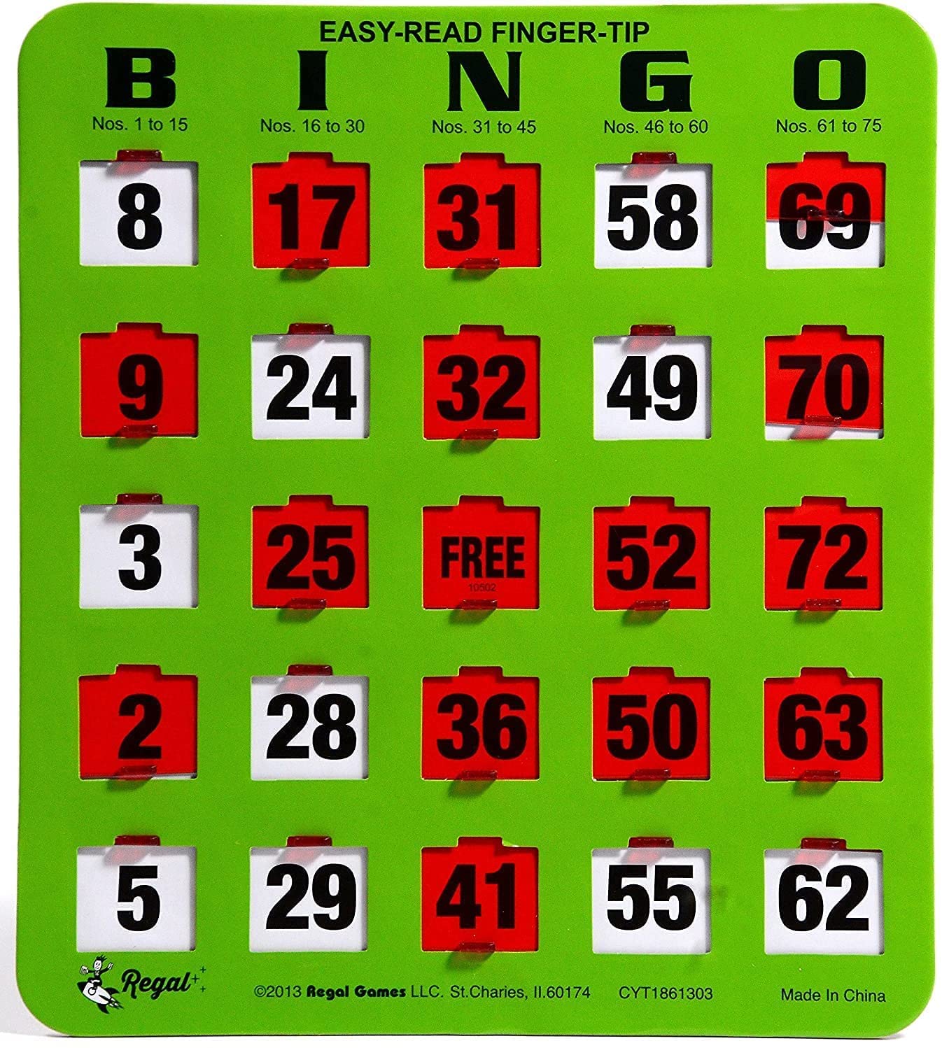 Regal Bingo Shutter Slide Bingo Cards - 8” x 9” Green Cardstock - 5-Ply Durable - No Duplicates - Red Sliding Windows - Perfect for Large Groups & Bulk Purchasing - Ideal for Bingo Nights, Fundraisers, Senior Activities & Family Game Nights