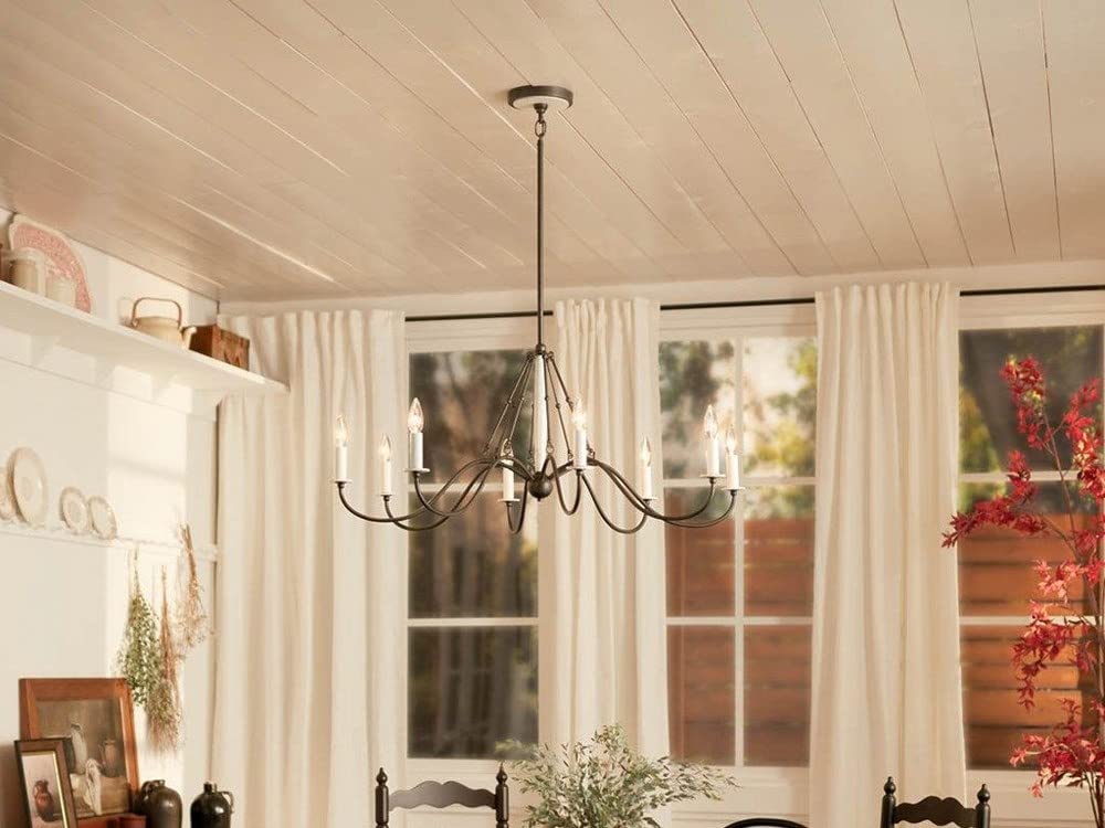 Kichler Freesia 38 Inch 8-Light Chandelier in Textured Black - Modern Crystal Ceiling Light Fixture for Dining Room, Bedroom, or Entryway