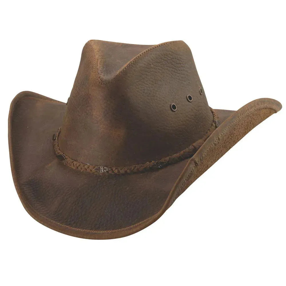Premium Bullhide Bonnaroo Leather Cowboy Hat for Men & Women - Western Style, Durable & Comfortable - Perfect for Rodeo, Country Music Festivals & Outdoor Adventures