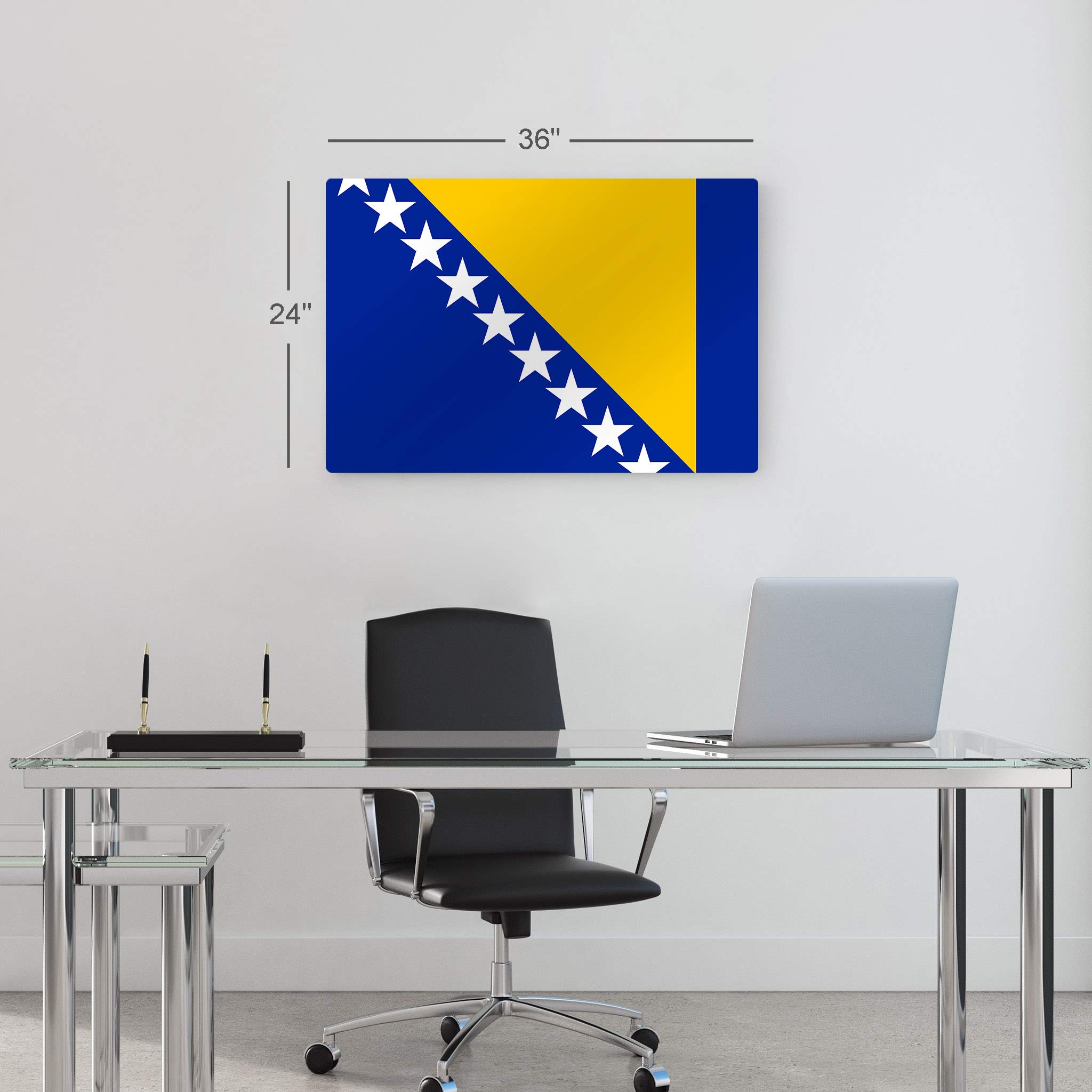 Bosnia Flag Metal Wall Art Print - 24x36 Inches, Ready to Hang, Made in USA | Modern Home & Office Decor for Living Room, Dorm, Bedroom, Kitchen, Man Cave, Sports Club & Bar | Patriotic Gift & Unique Wall Decor Idea