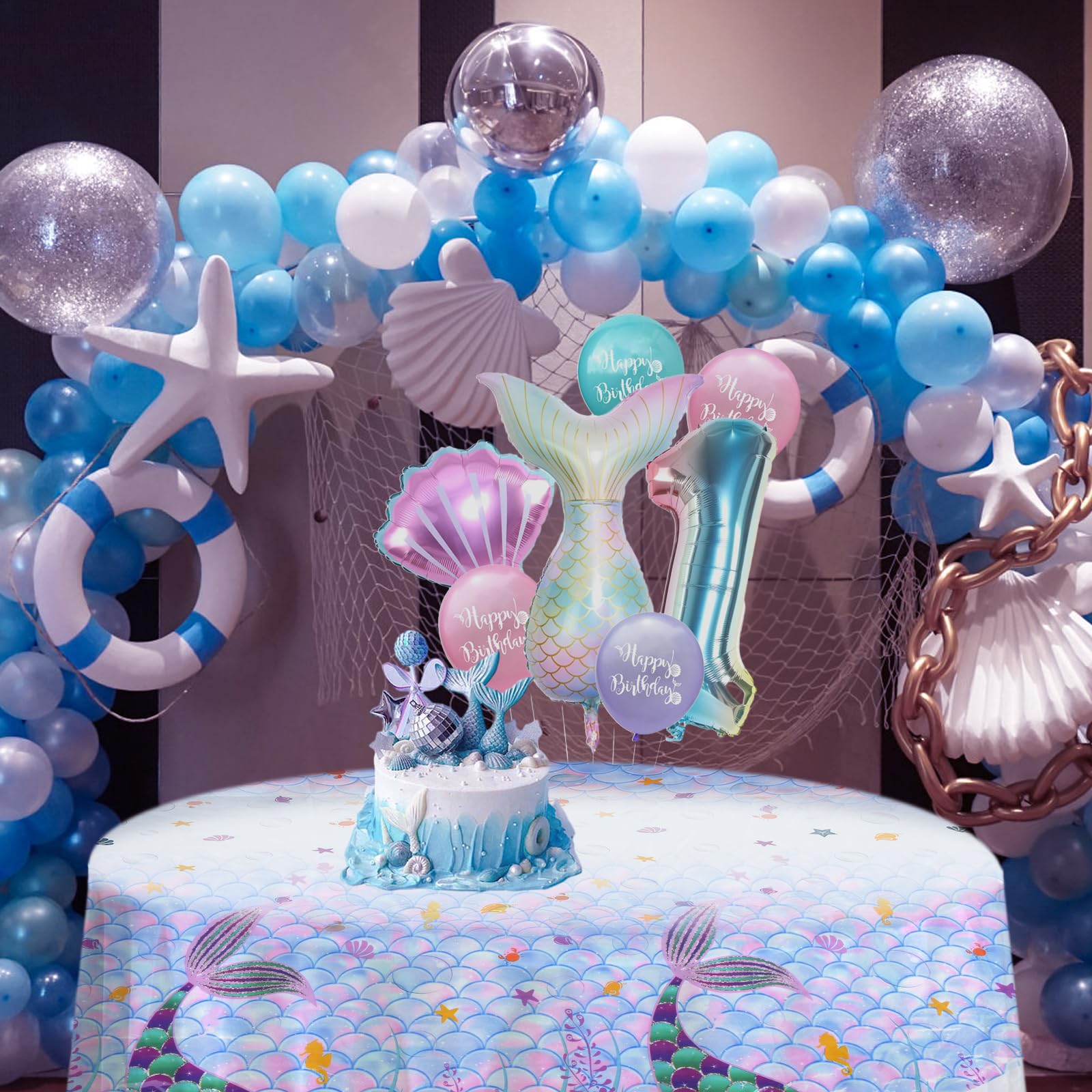 3 Pack Mermaid Baby Shower Tablecloths - 70 Inch Round Plastic Table Covers for Baby Shower Party Decorations, Gender Reveal & Birthday Celebrations - Waterproof & Disposable for Easy Cleanup