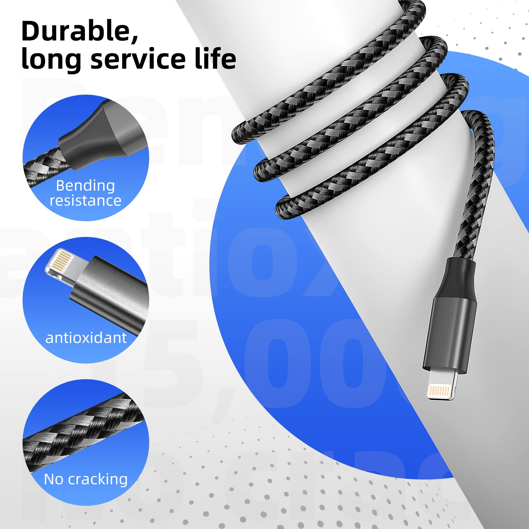 3 Pack 6ft MFi Certified Lightning Cable - Fast Charging Nylon Braided iPhone Charger Cord for iPhone 14/13/12/11 Pro Max/XS/XR/X/8/7/6 Plus - Durable & Tangle-Free for Home, Office & Travel Use