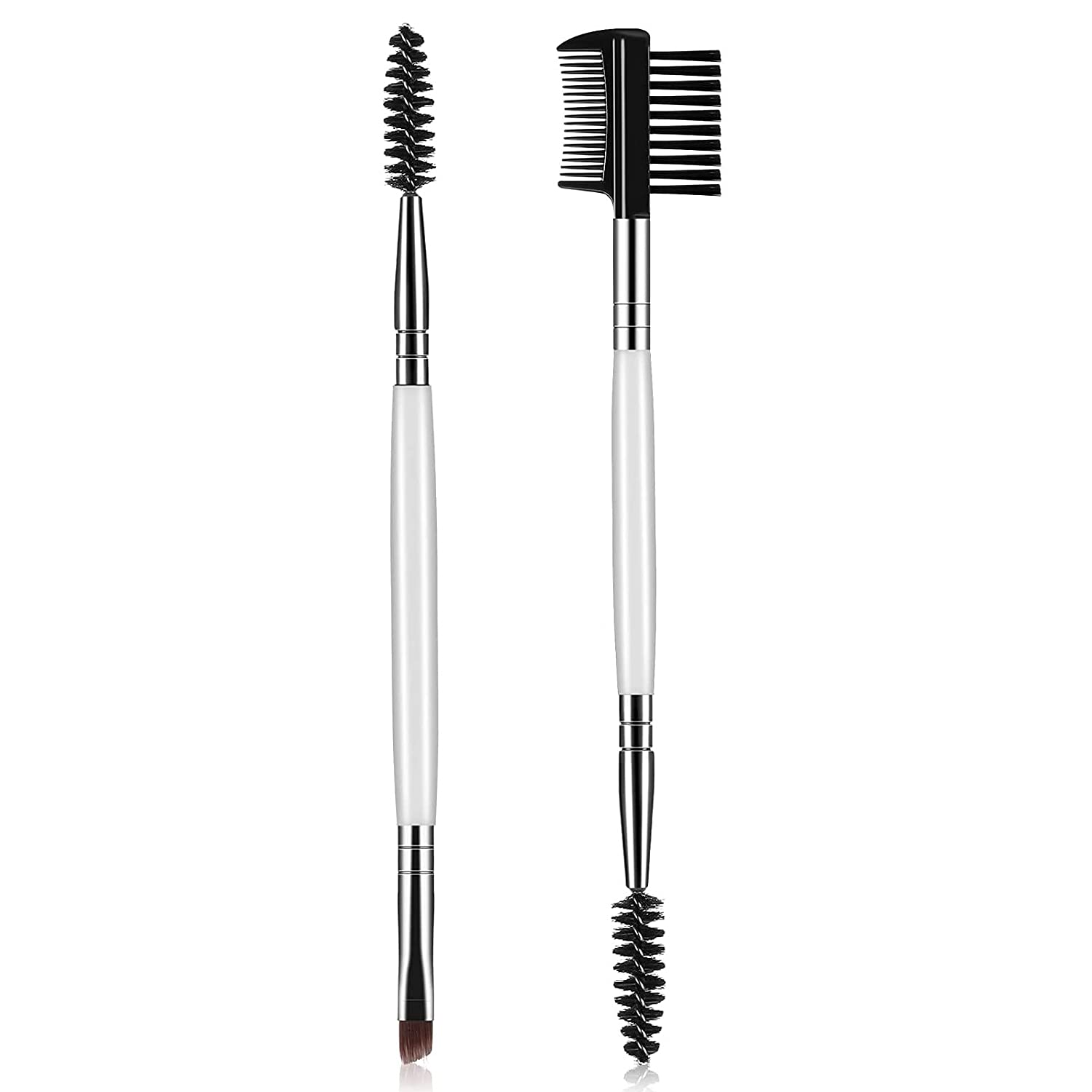 Coolon Professional Eyebrow Brush and Comb Set - 2Pcs Eyebrow Brushes with Spoolie & Angled Brush for Precise Makeup Application, Blending & Grooming (White) - Perfect for Eyebrow Shaping, Eyeliner & Daily Makeup Routine