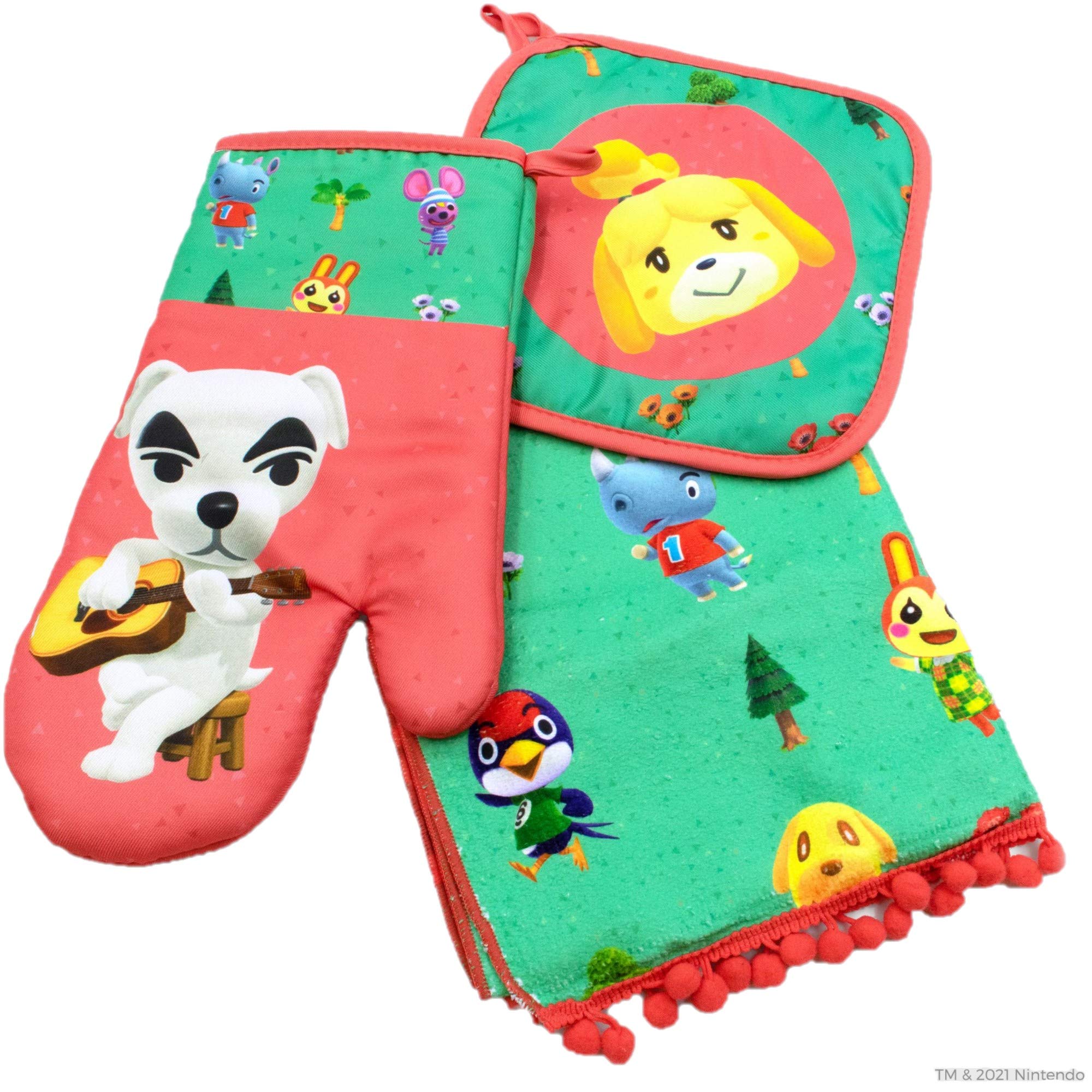 Animal Crossing New Horizons Kitchen Set - Oven Mitt, Kitchen Towel & Pot Holder - Cute Gaming Themed Kitchen Accessories for Nintendo Fans - Perfect for Cooking, Baking and Home Decor