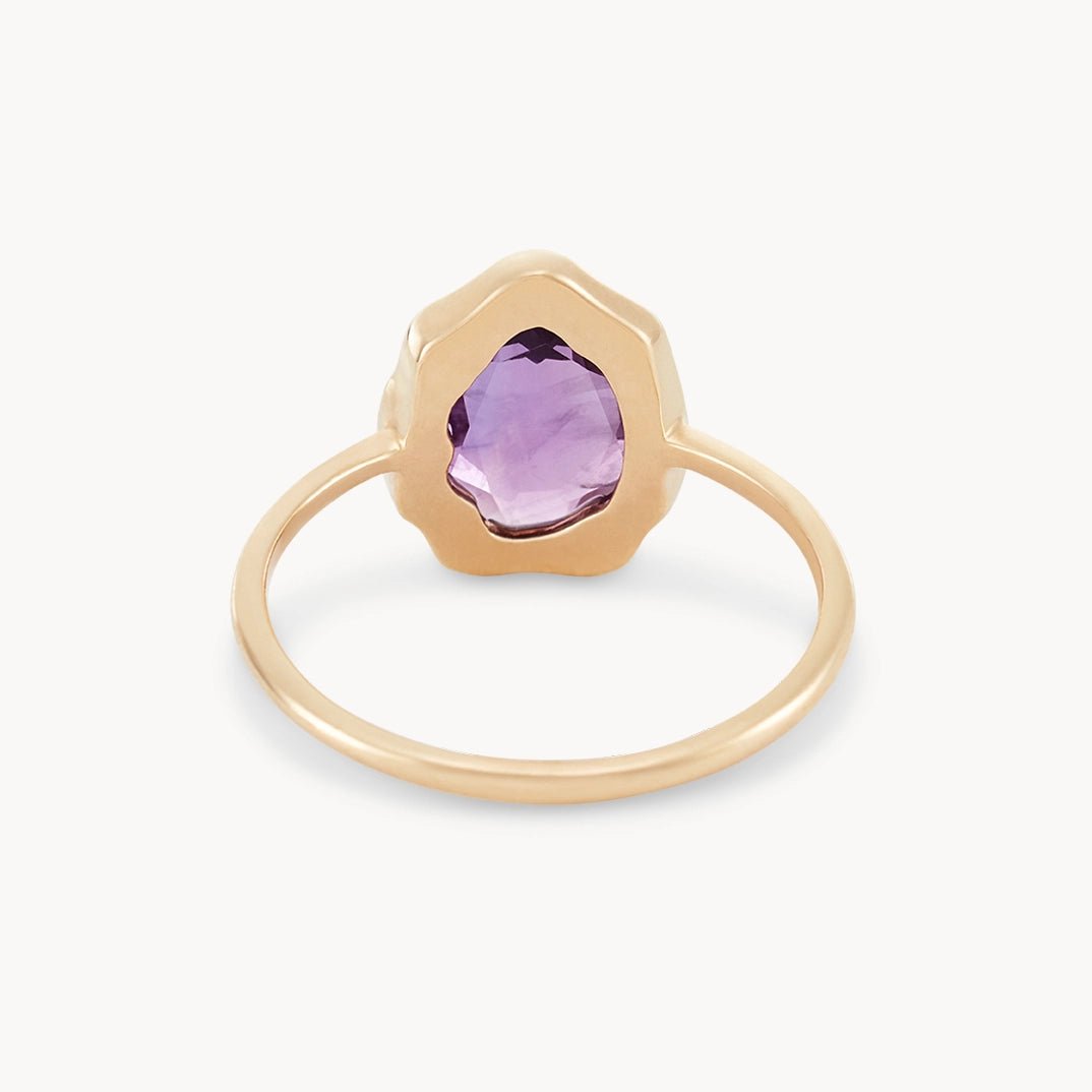 14K Yellow Gold Amethyst Mood Ring - Adjustable Emotional Healing Jewelry for Women, Gift for Her, Meditation & Stress Relief Accessory