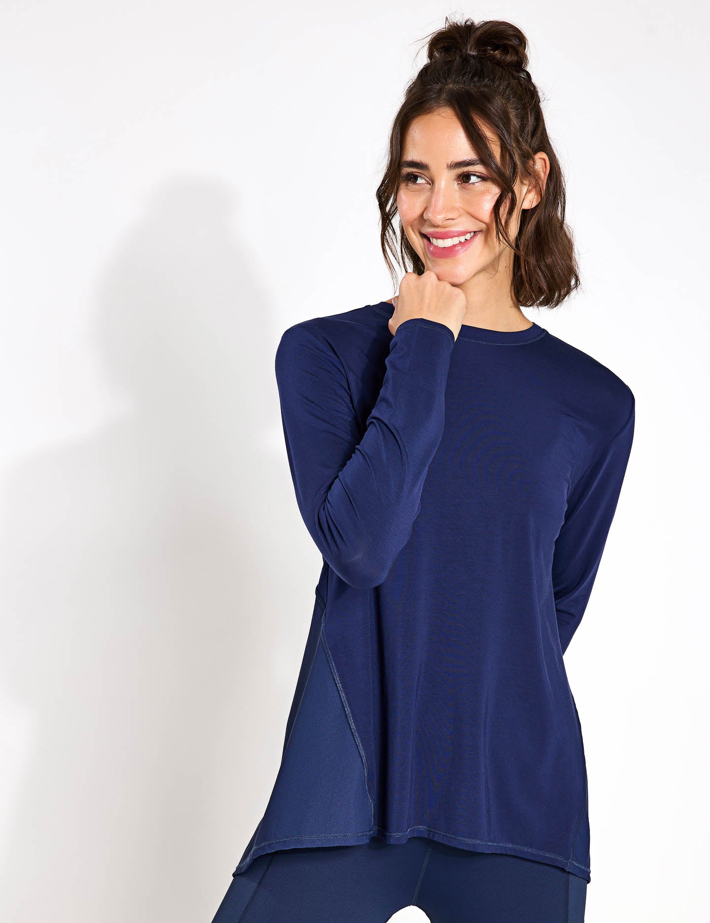 Kendall Women's Long Sleeve T-Shirt - Soft Cotton Crewneck Basic Top in Navy Blue | Casual Wear, Layering, Everyday Outfits