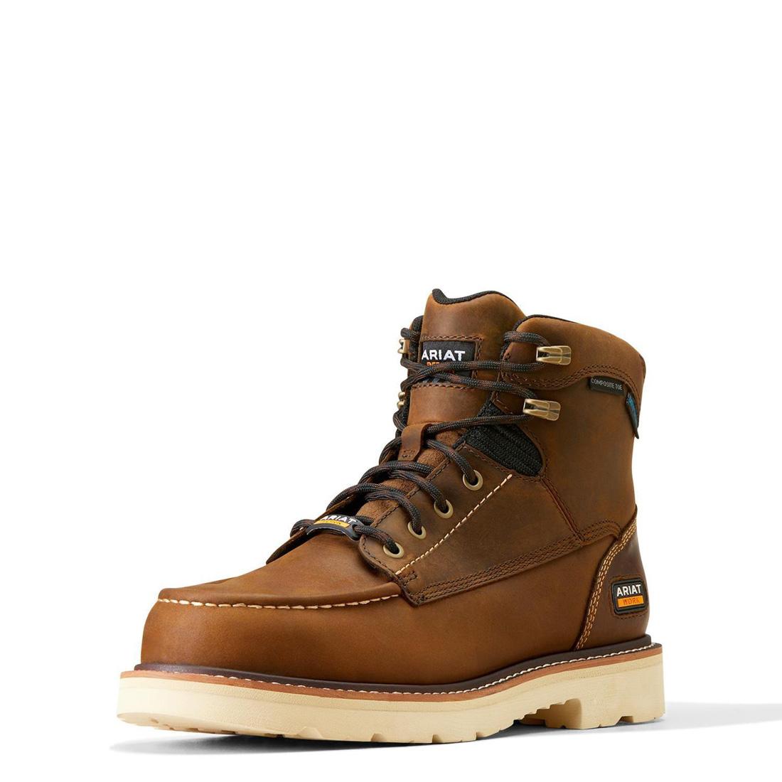 6 Inch Composite Toe Waterproof Work Boots for Men - ASTM Safety Rated, Slip Resistant, Electrical Hazard Protection - Ideal for Construction, Landscaping & Heavy Duty Work (Distressed Brown)