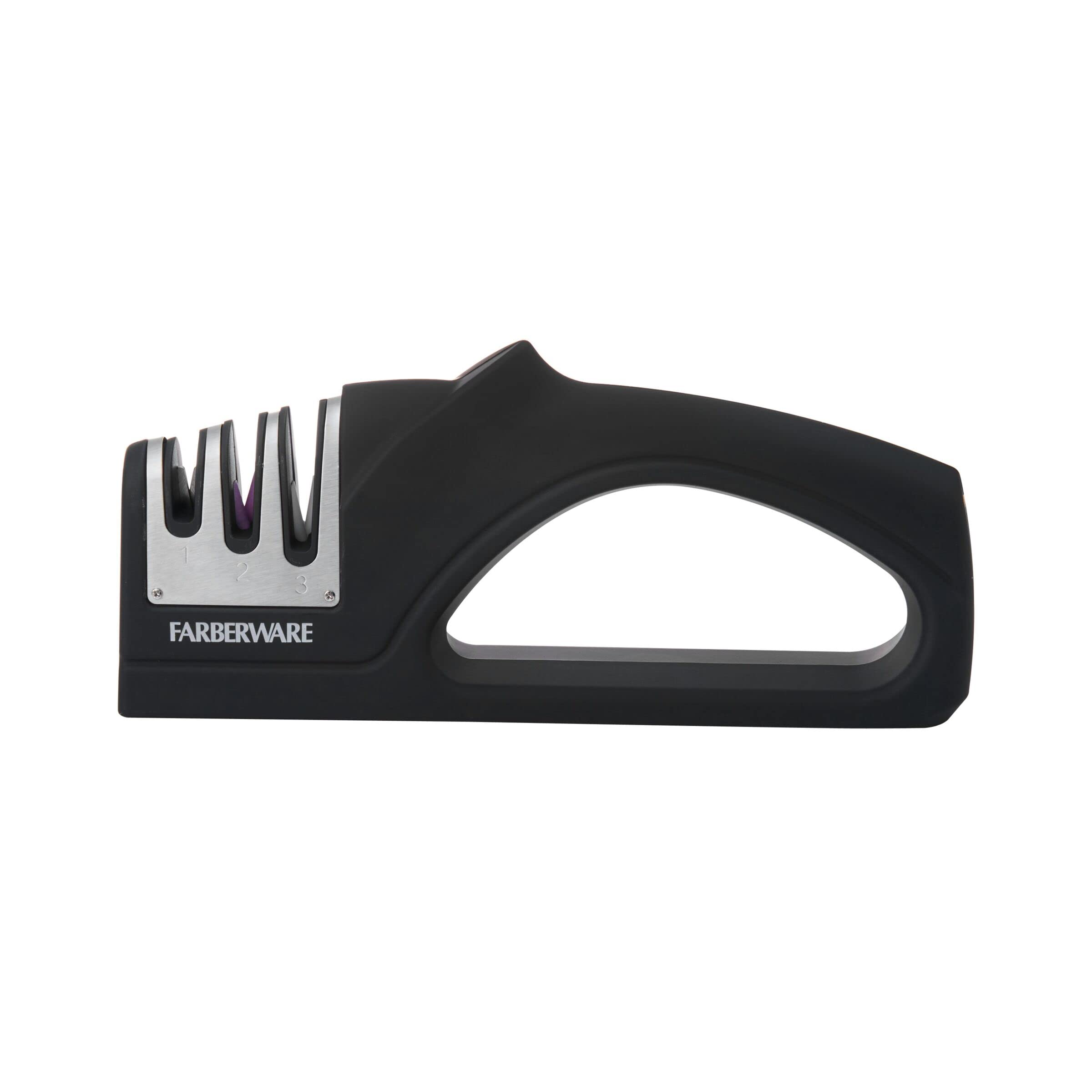 Farberware Edgekeeper 3-Stage Handheld Knife Sharpener - Black | Professional Kitchen Knife Sharpening Tool for Chefs & Home Cooks | Perfect for Kitchen, Camping & Outdoor Cooking
